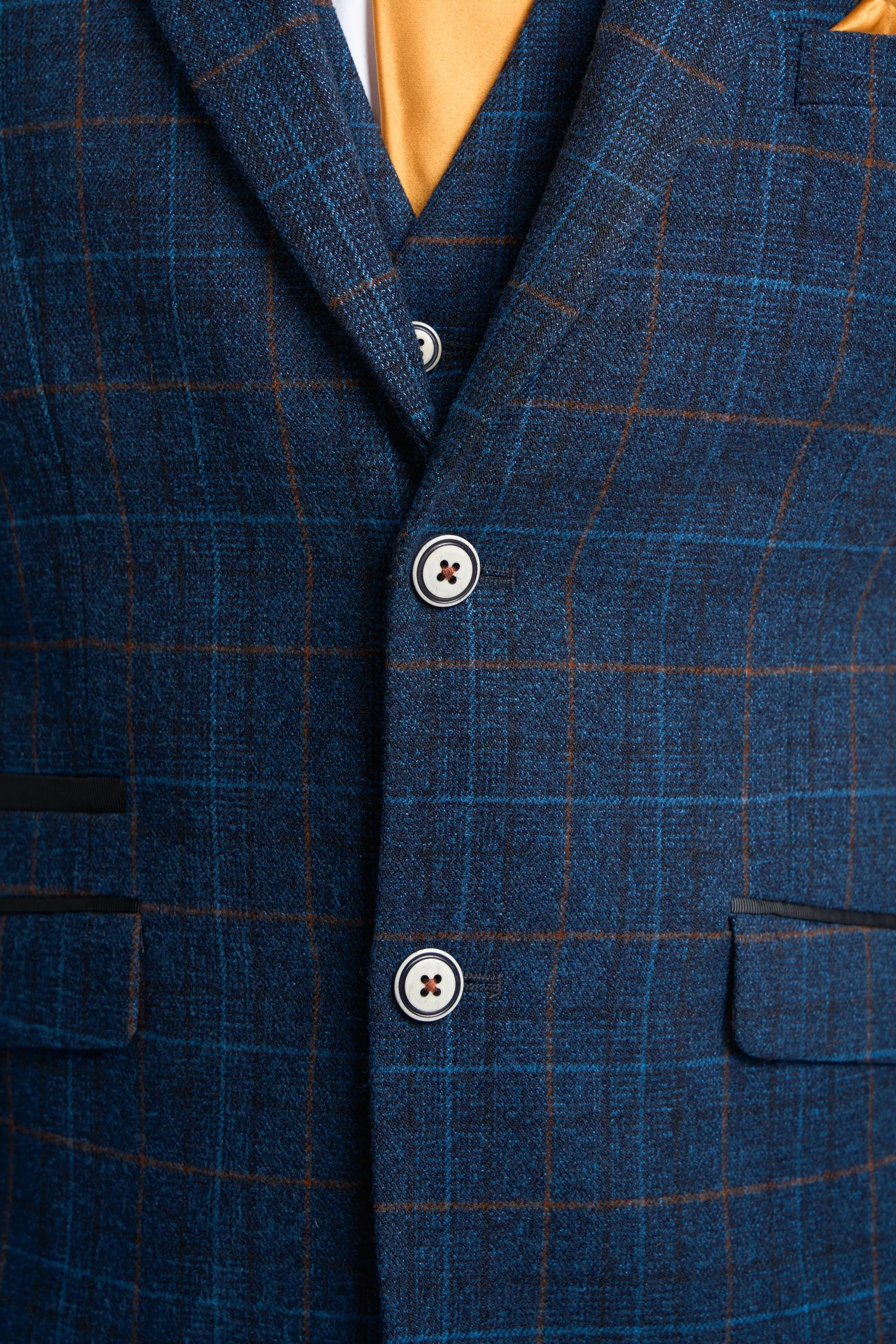 Men's Windowpane Check Tweed Blue Suit - CODY - Navy Blue - Image 11