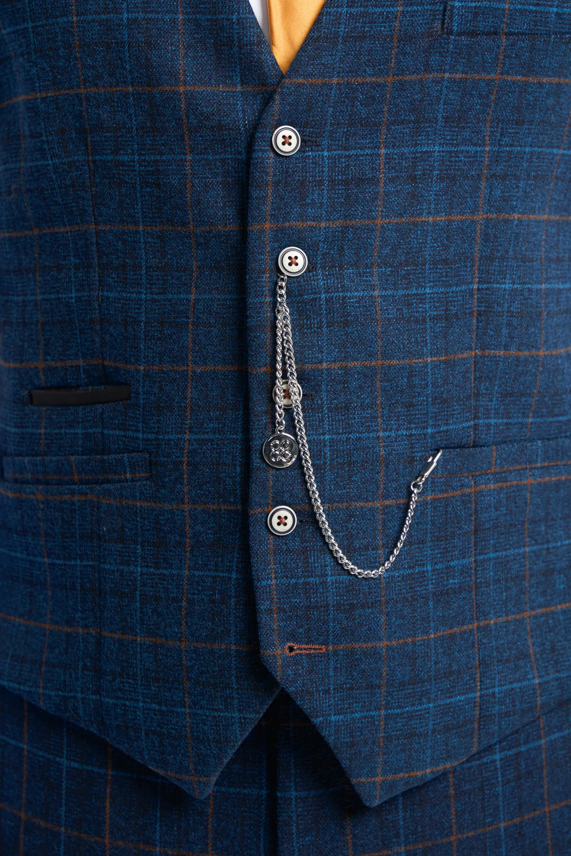 Men's Windowpane Check Tweed Blue Suit - CODY - Navy Blue - Image 12