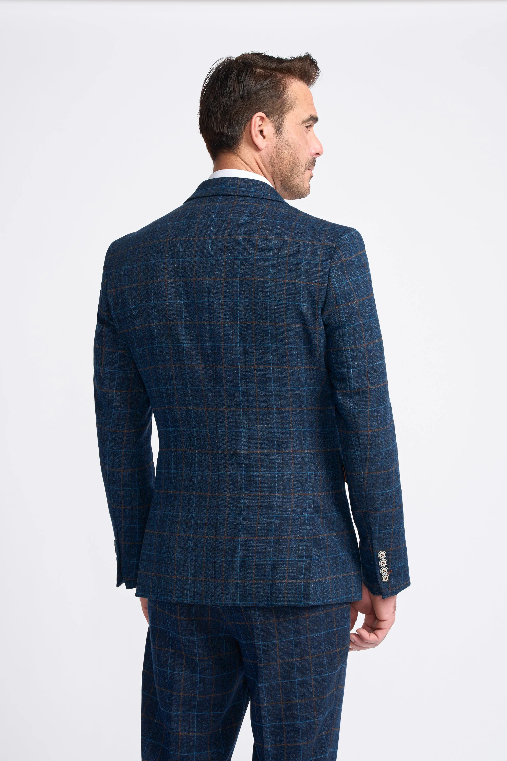 Men's Windowpane Check Tweed Blue Suit - CODY - Navy Blue - Image 3