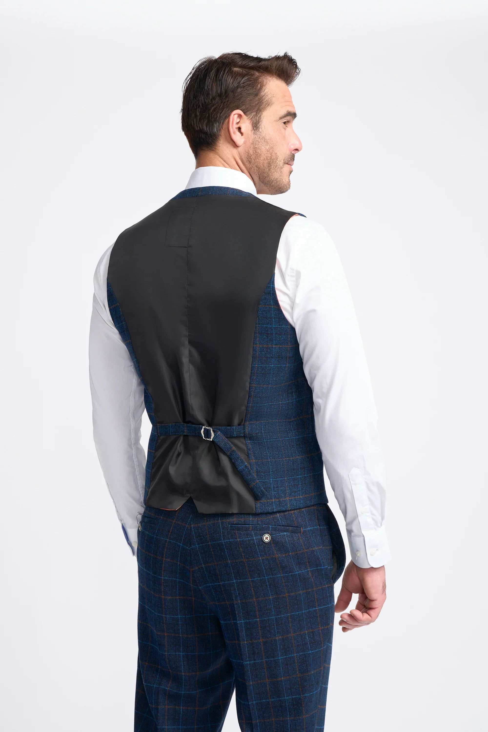 Men's Windowpane Check Tweed Blue Suit - CODY - Navy Blue - Image 6