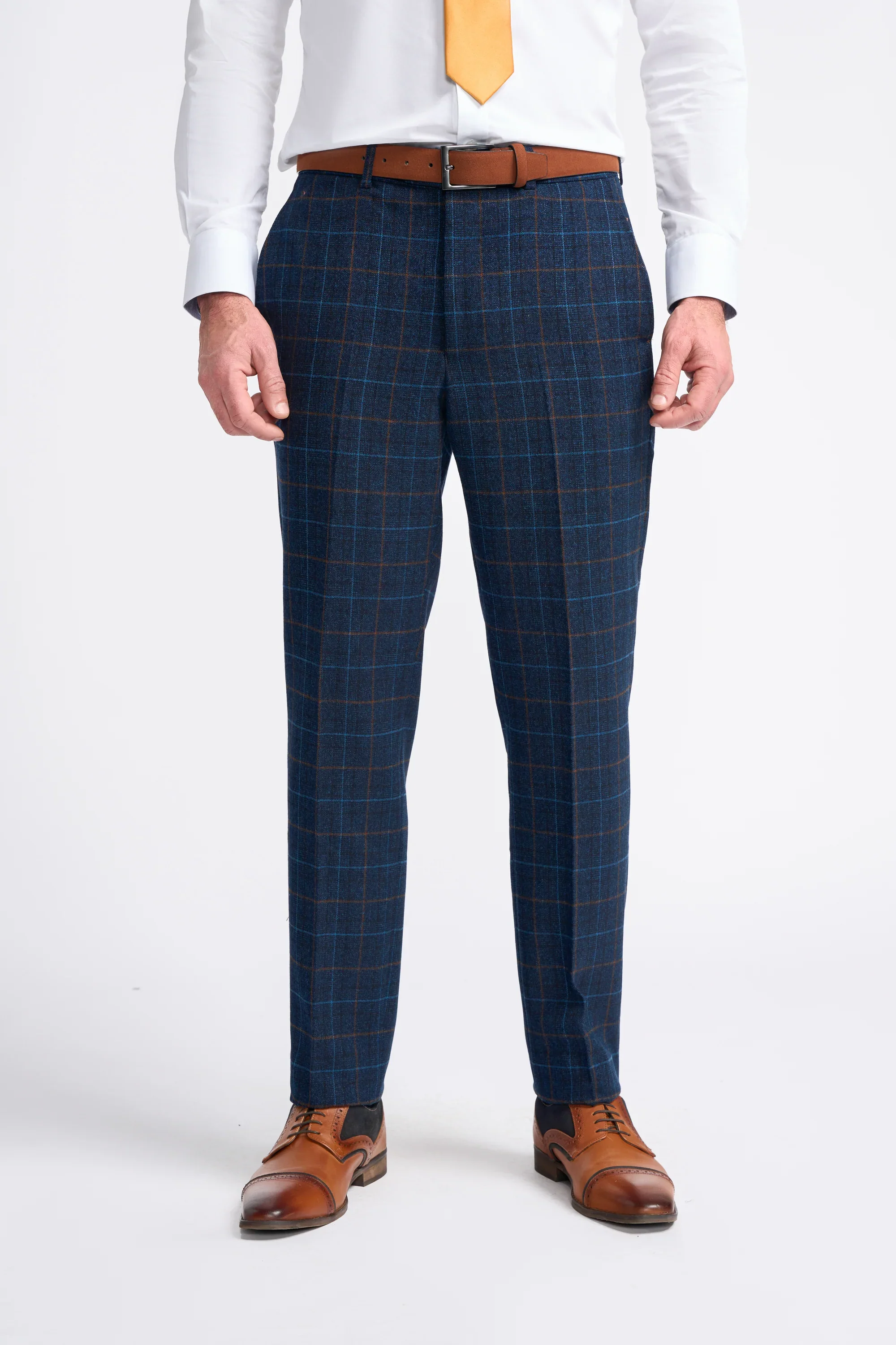 Men's Windowpane Check Tweed Blue Suit - CODY - Navy Blue - Image 8