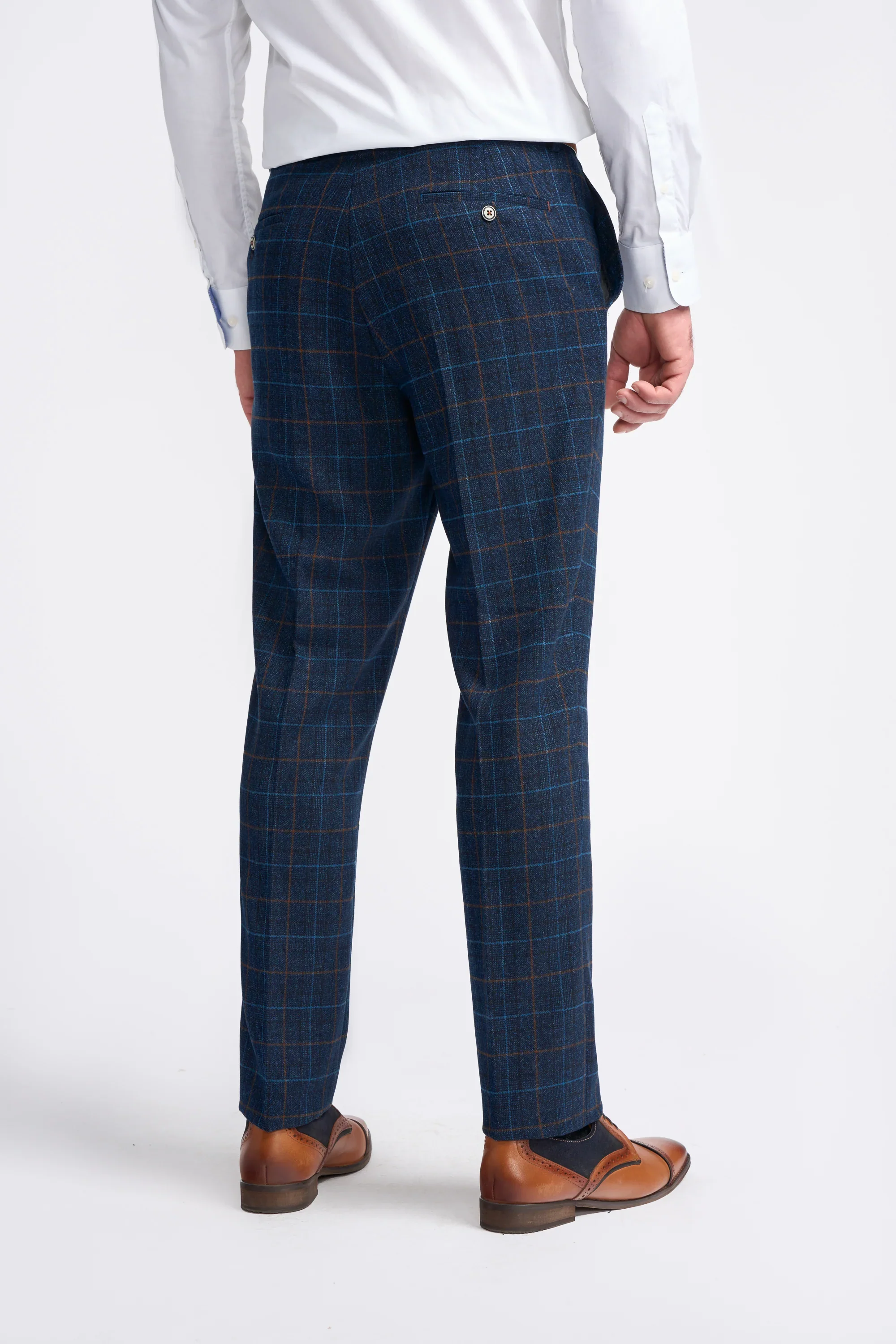 Men's Windowpane Check Tweed Blue Suit - CODY - Navy Blue - Image 9