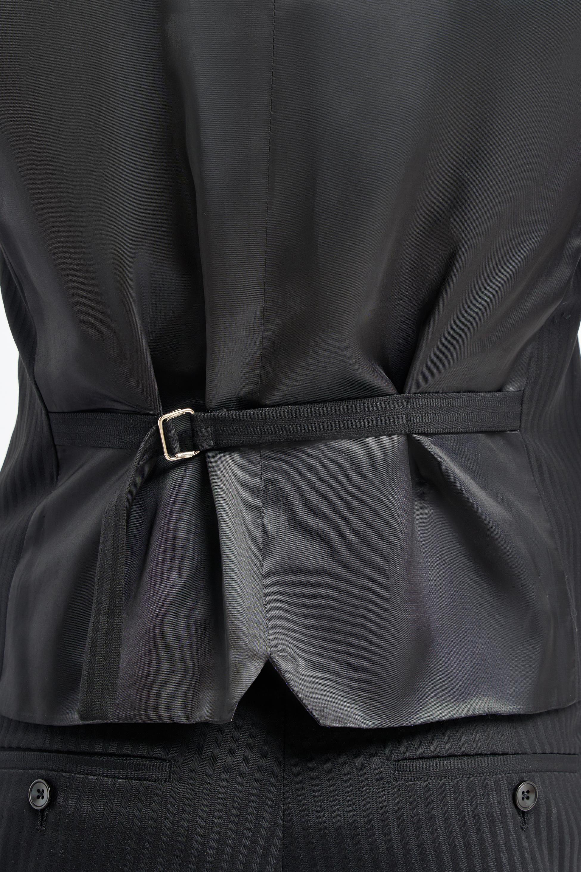 Men’s Black Wool Pinstripe Waistcoat - Roberto - Black - Image 5