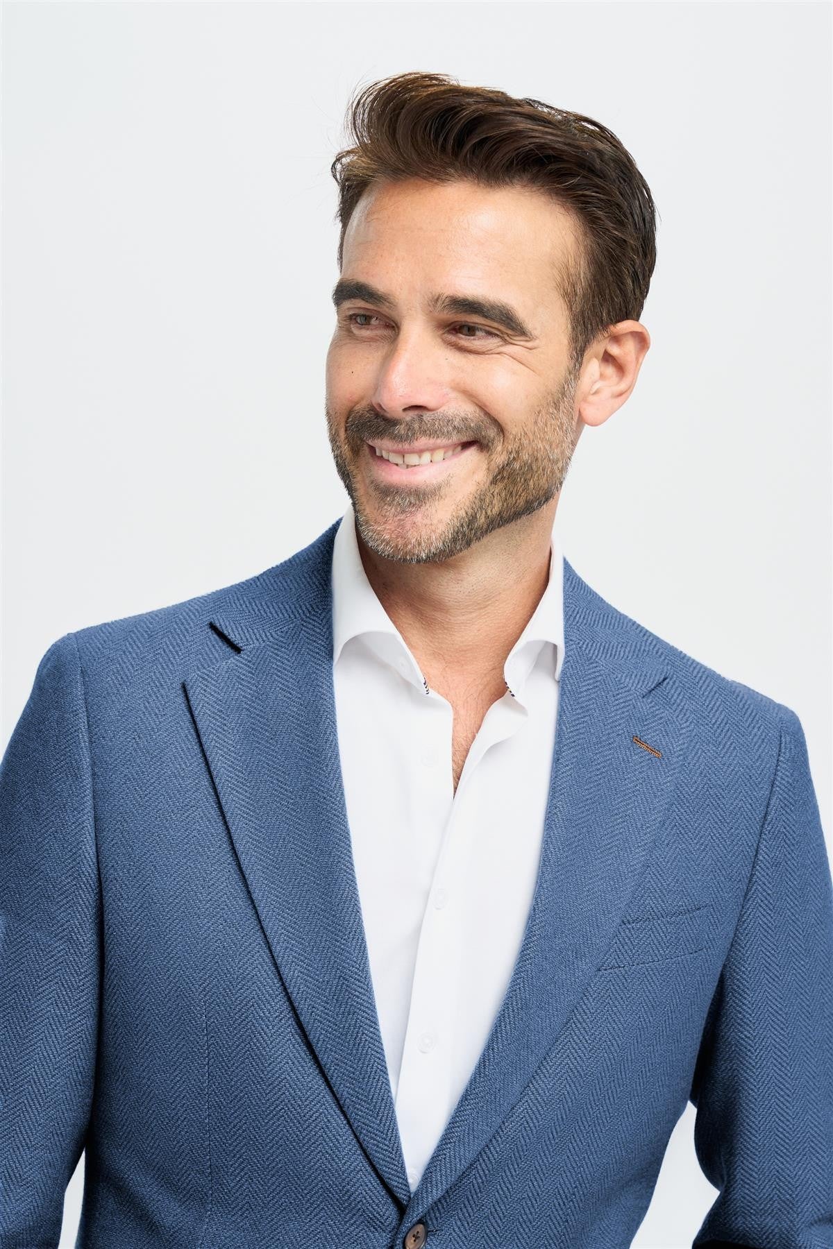 Men’s Blue Cotton Herringbone Blazer - Felix - Blue - Image 4