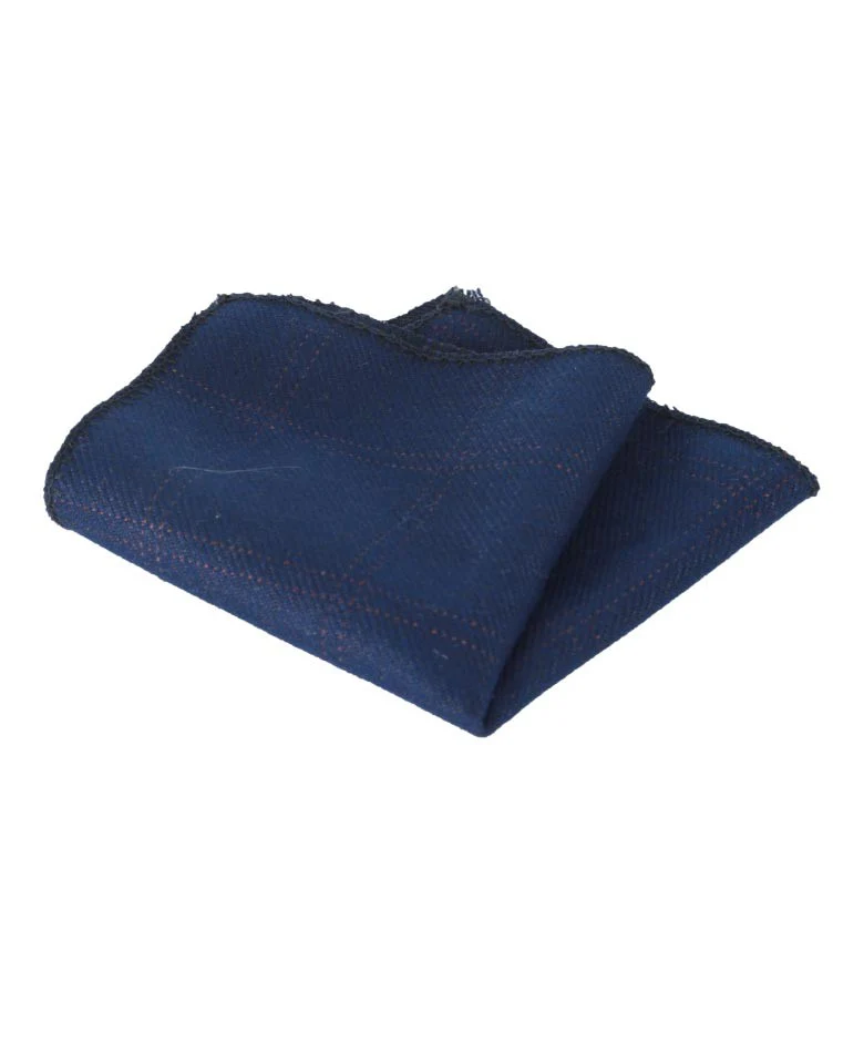 Boys & Men's Check Tweed Pocket Handkerchief - Navy Blue - Image 2
