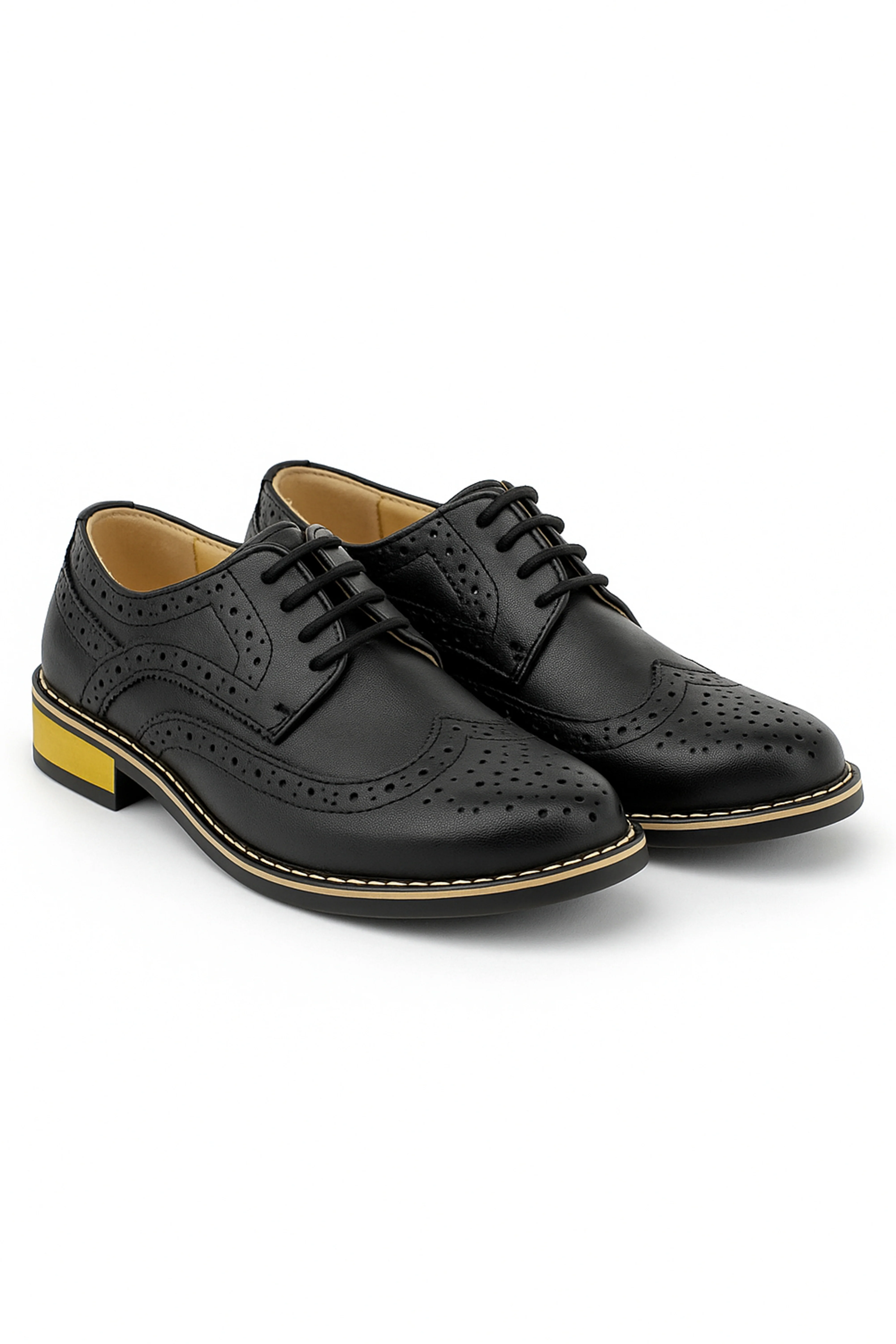 Men's Lace Up Leather Wingtip Brogue Shoes - Black - Image 3