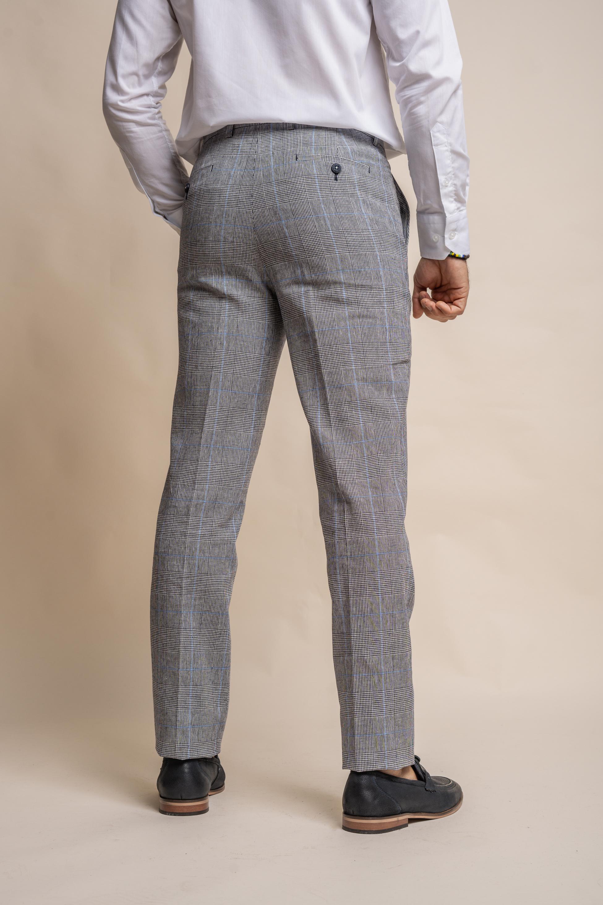 Men's Check Slim Fit Formal Grey Trousers - ARRIGA - Grey - Image 3
