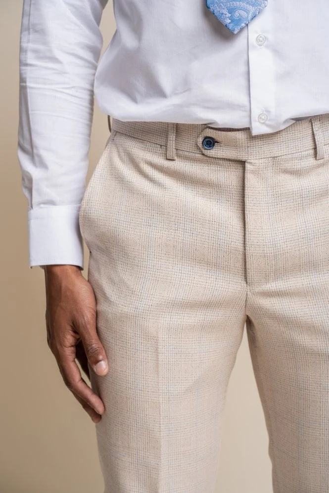 Men's Tweed Glen Check Slim Fit Trousers - CARIDI - Beige - Image 3