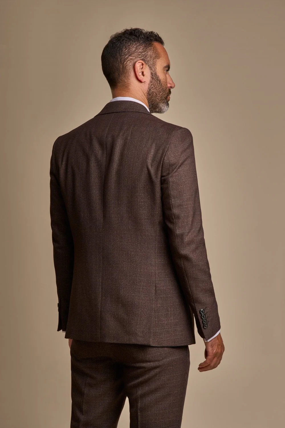 Men's 3-Piece Tweed Glen Check Suit - CARIDI - Brown - Image 3