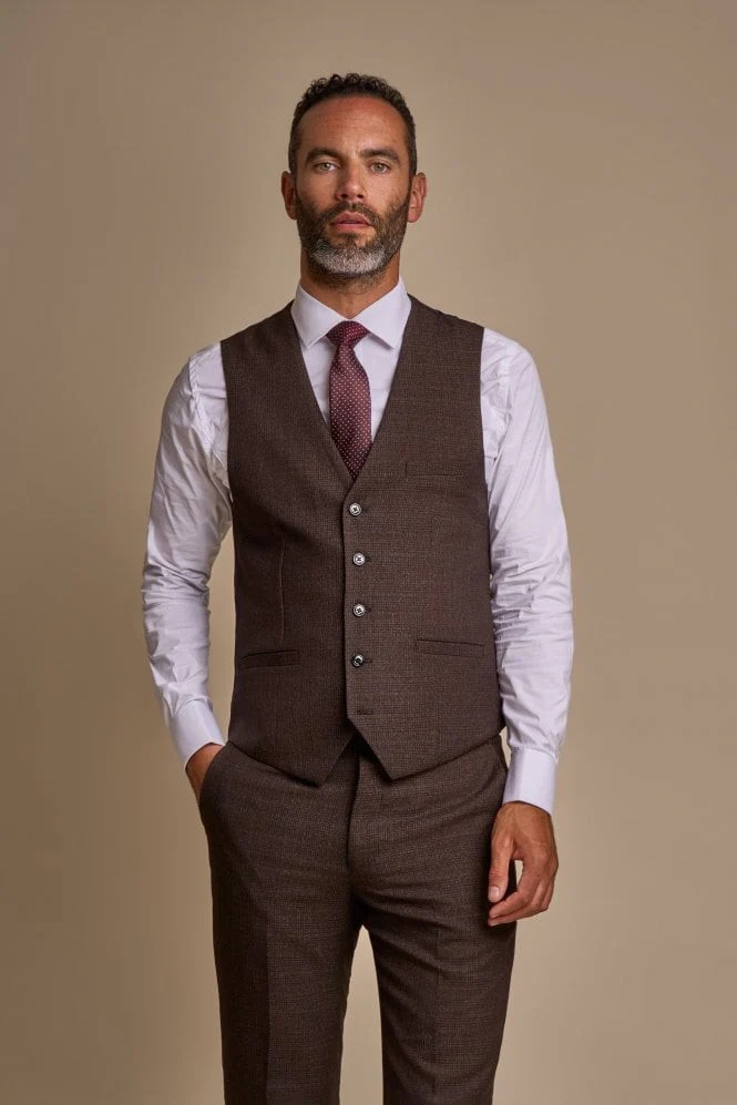 Men's 3-Piece Tweed Glen Check Suit - CARIDI - Brown - Image 5