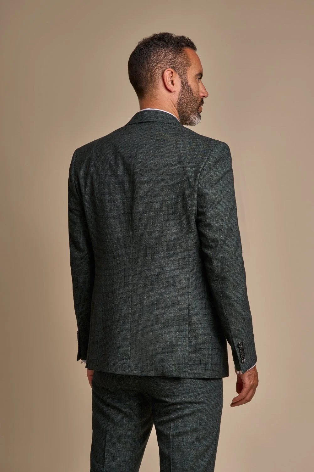 Men's 3-Piece Tweed Glen Check Suit - CARIDI - Olive Green - Image 3