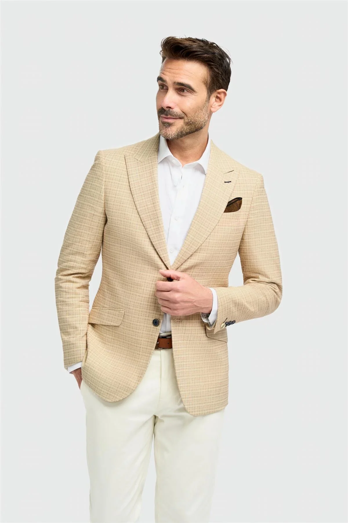 Men’s Beige Slim Fit Check Blazer - KOVA - Beige