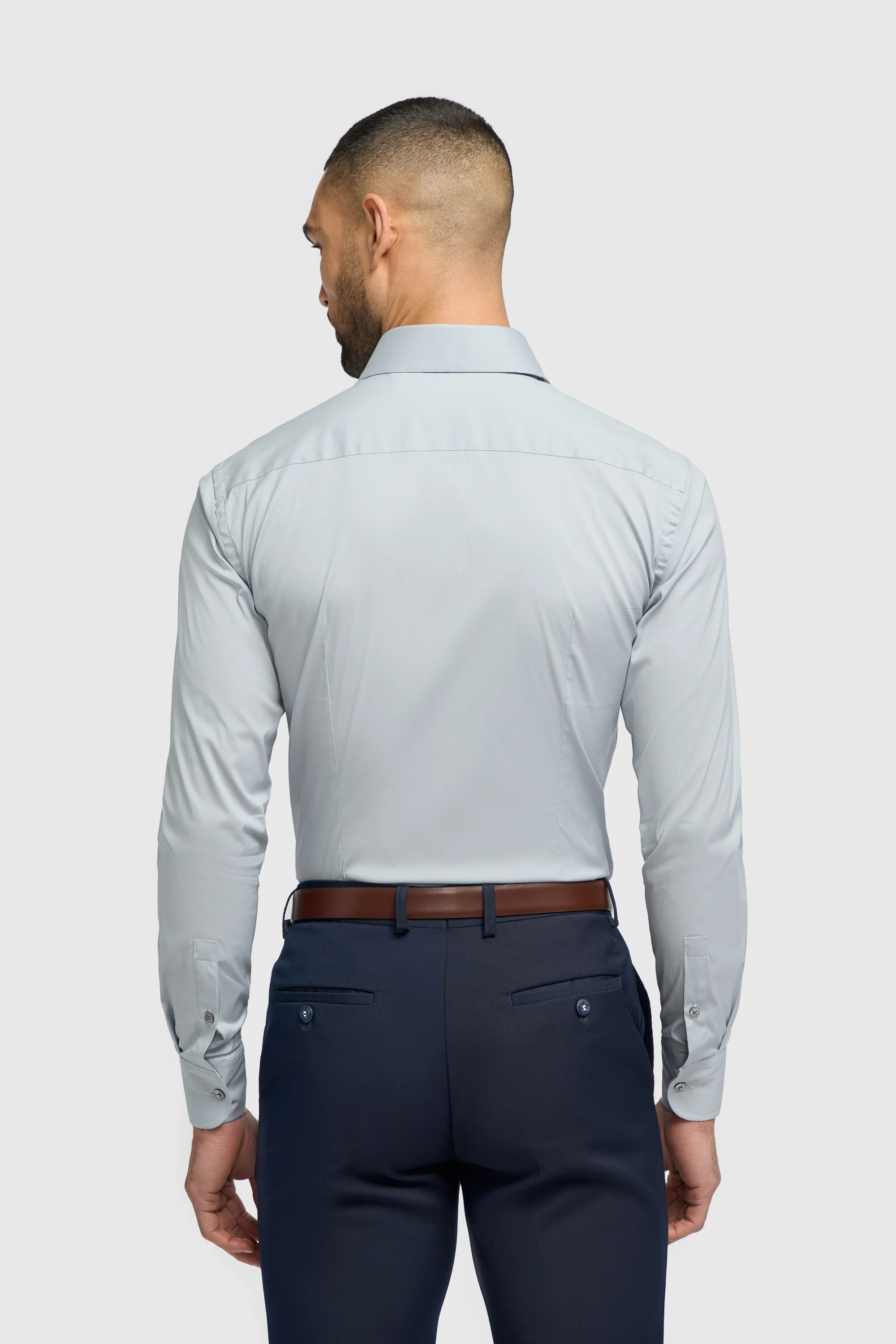 Men's Cotton Blend Slim Fit Dress Shirt - MONACO - Ice Blue - Image 3