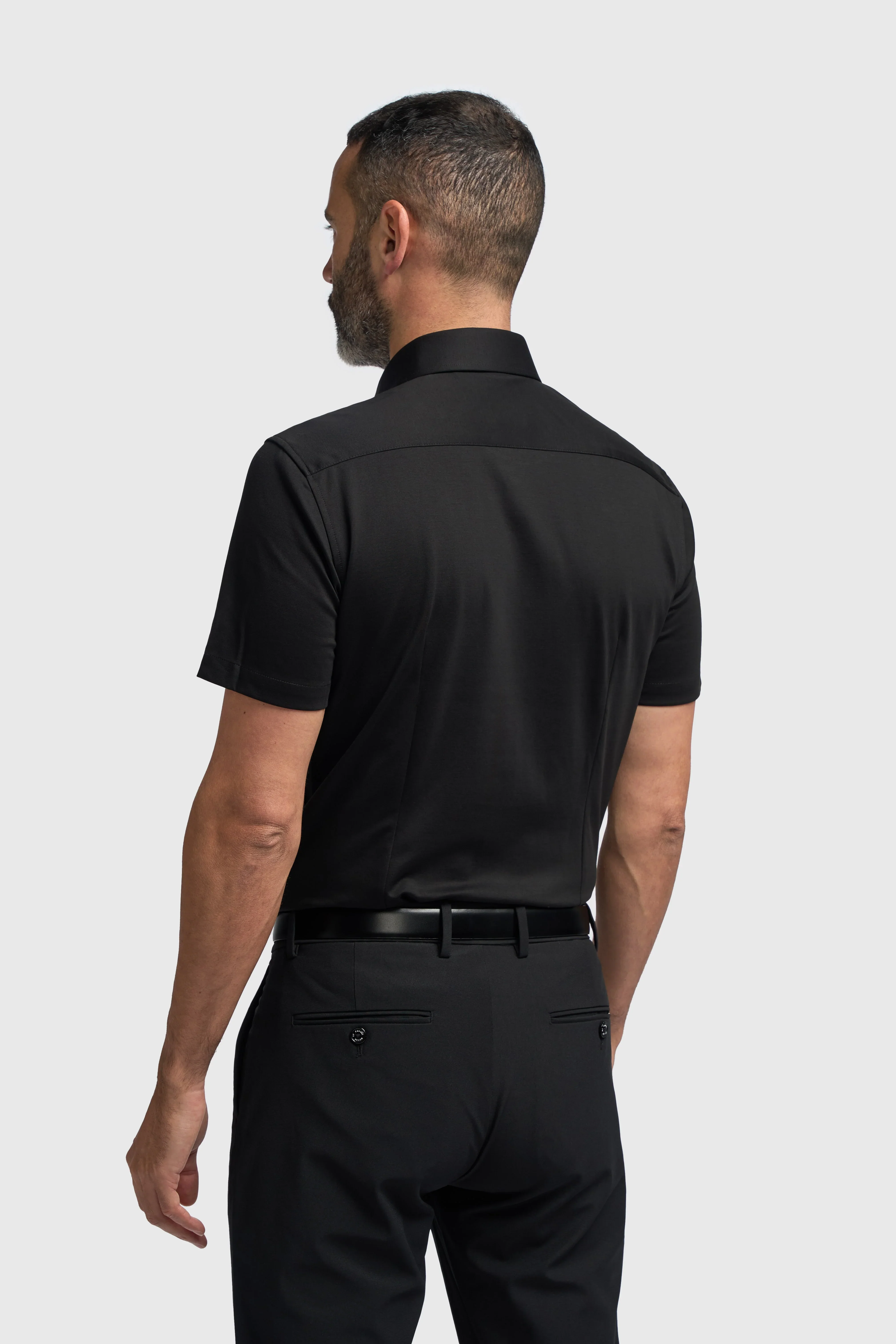 Men's Cotton Slim Fit Short Sleeve Shirt - Ashley - Black - Image 3