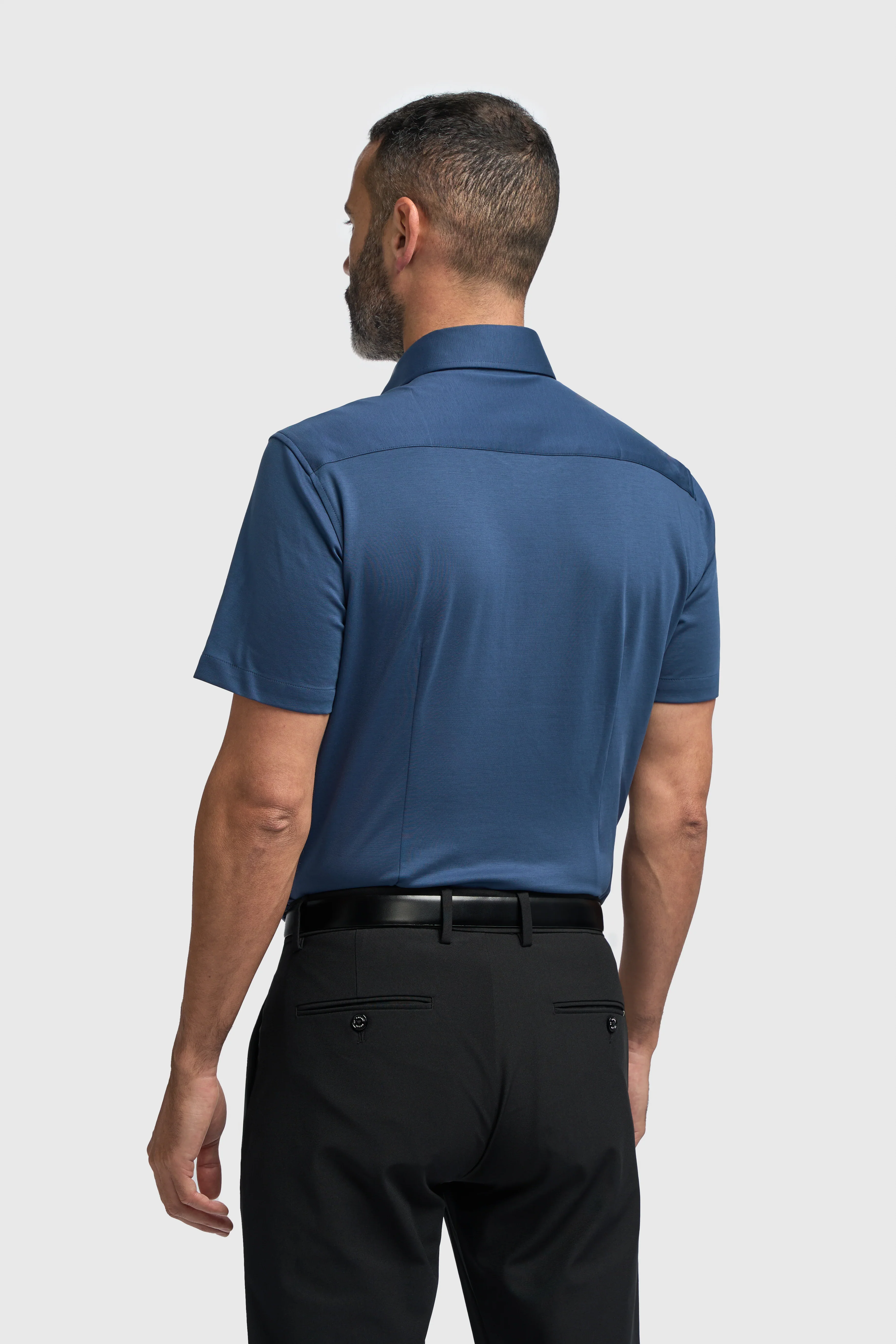 Men's Cotton Slim Fit Short Sleeve Shirt - Ashley - Blue - Image 3