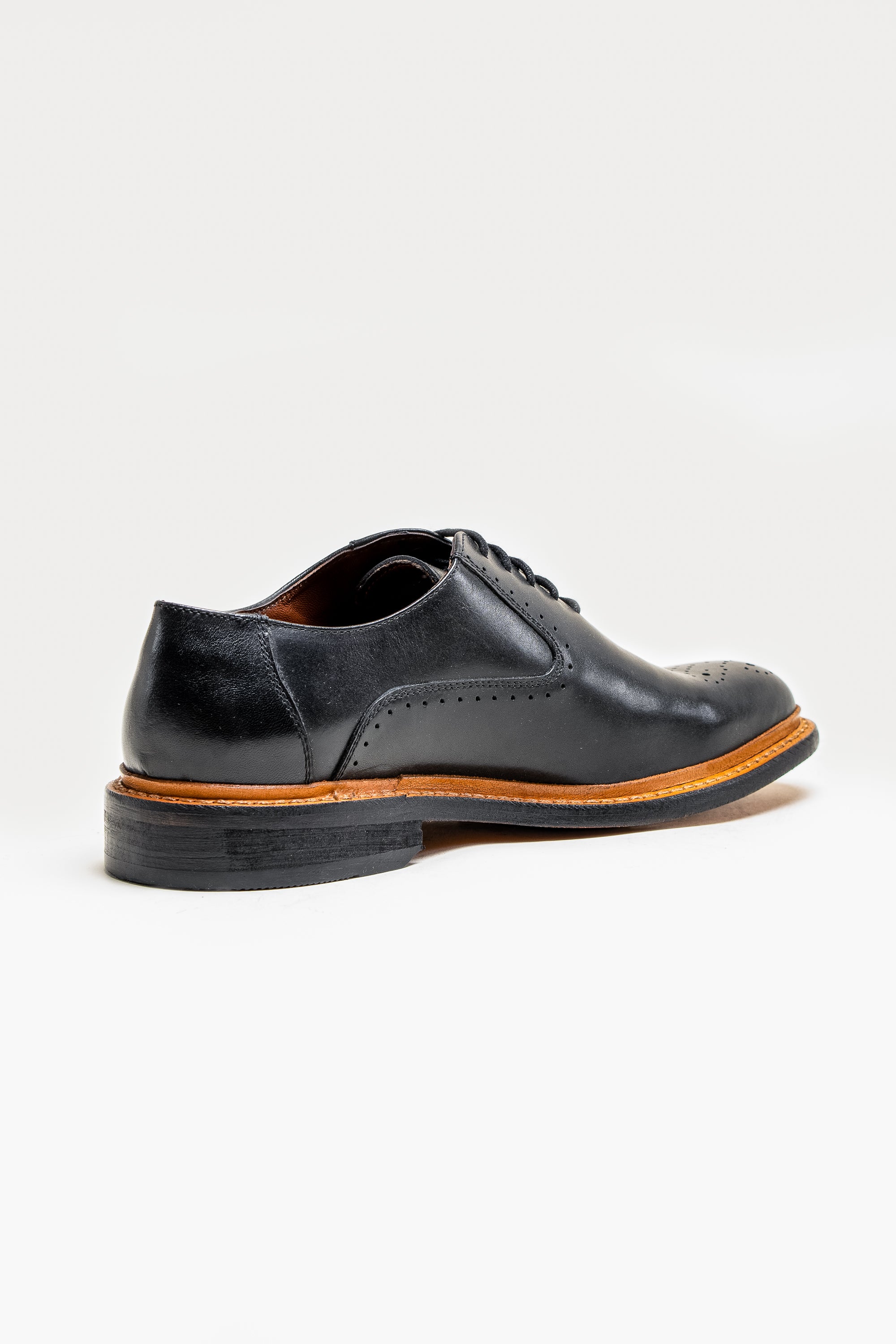 Men's Lace Up Leather Brogue Shoes - BRENTWOOD - Black - Image 3