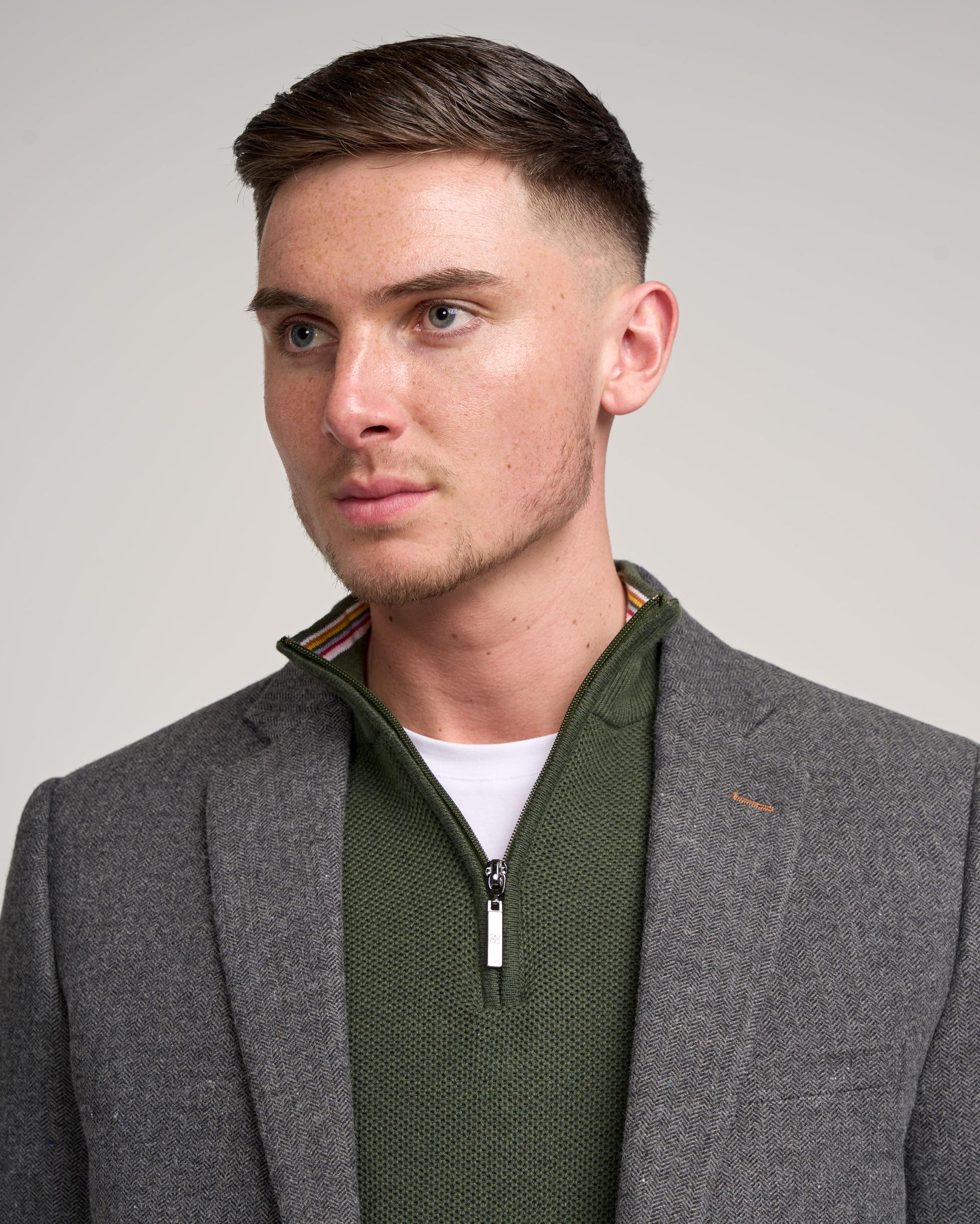 Men’s Grey Herringbone Tweed Suit Jacket - COSMO - Grey - Image 3