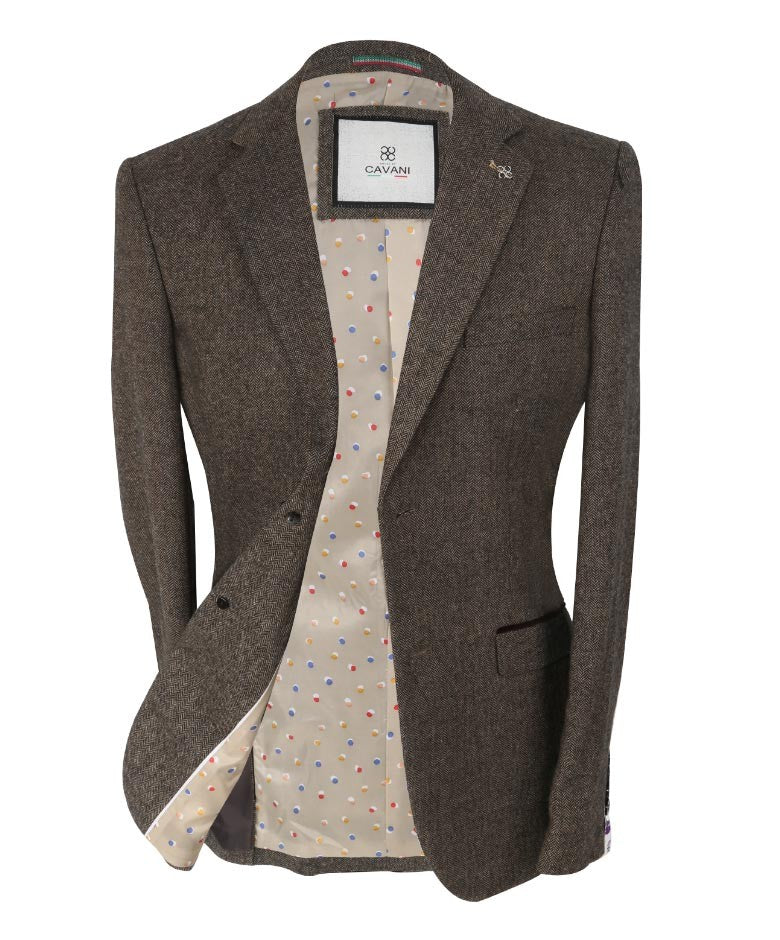 Men's Herringbone Tweed Slim Fit Formal Suit - MARTEZ - Brown - Image 4