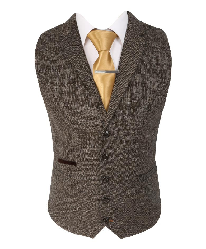 Men's Herringbone Tweed Slim Fit Formal Suit - MARTEZ - Brown - Image 5