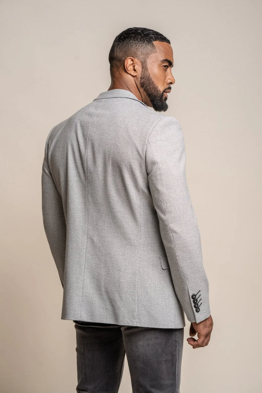 Men's Houndstooth Slim Fit Suit Jacket- KYOTO Grey - Light Grey - Image 3