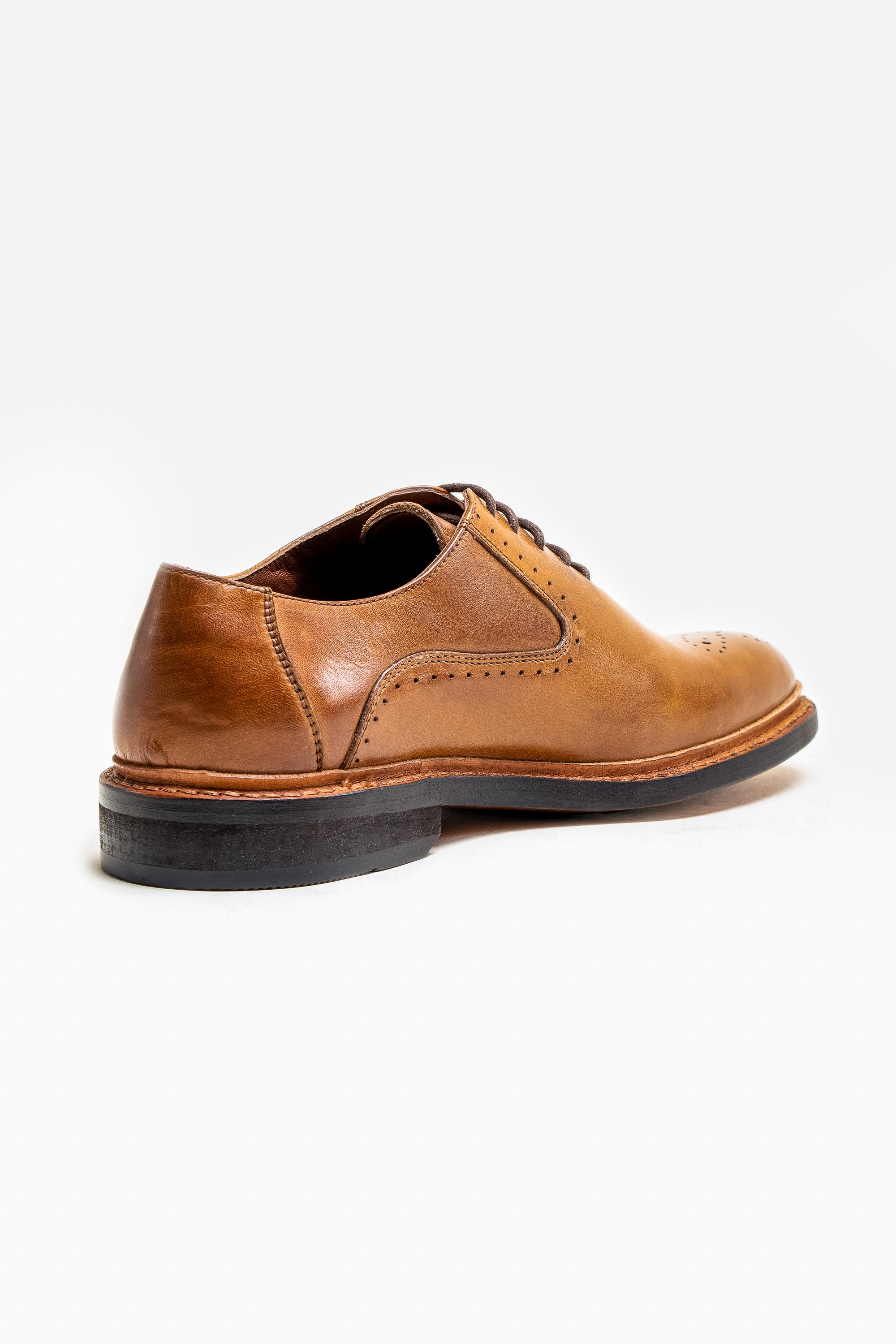 Men's Lace Up Leather Brogue Shoes - BRENTWOOD - Tan Brown - Image 3