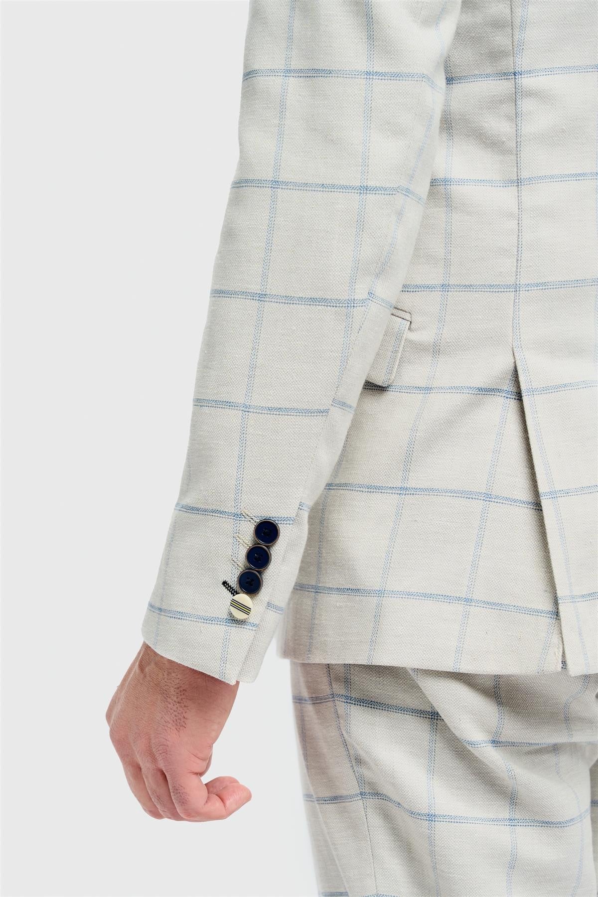 Men’s Light Grey Windowpane Check Suit Jacket - Gabriel - Light Grey - Image 6