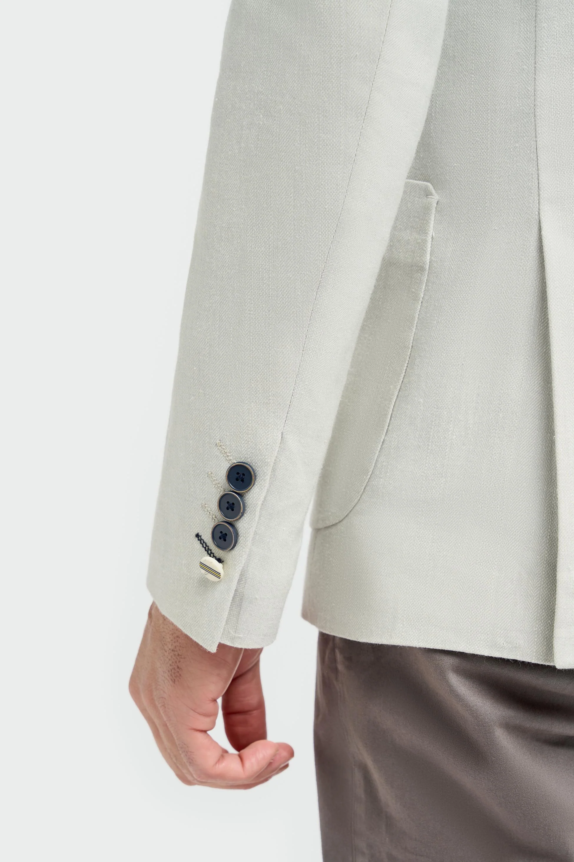 Men’s Linen Herringbone Patch Pocket Blazer - Luigi - Slate Grey - Image 4