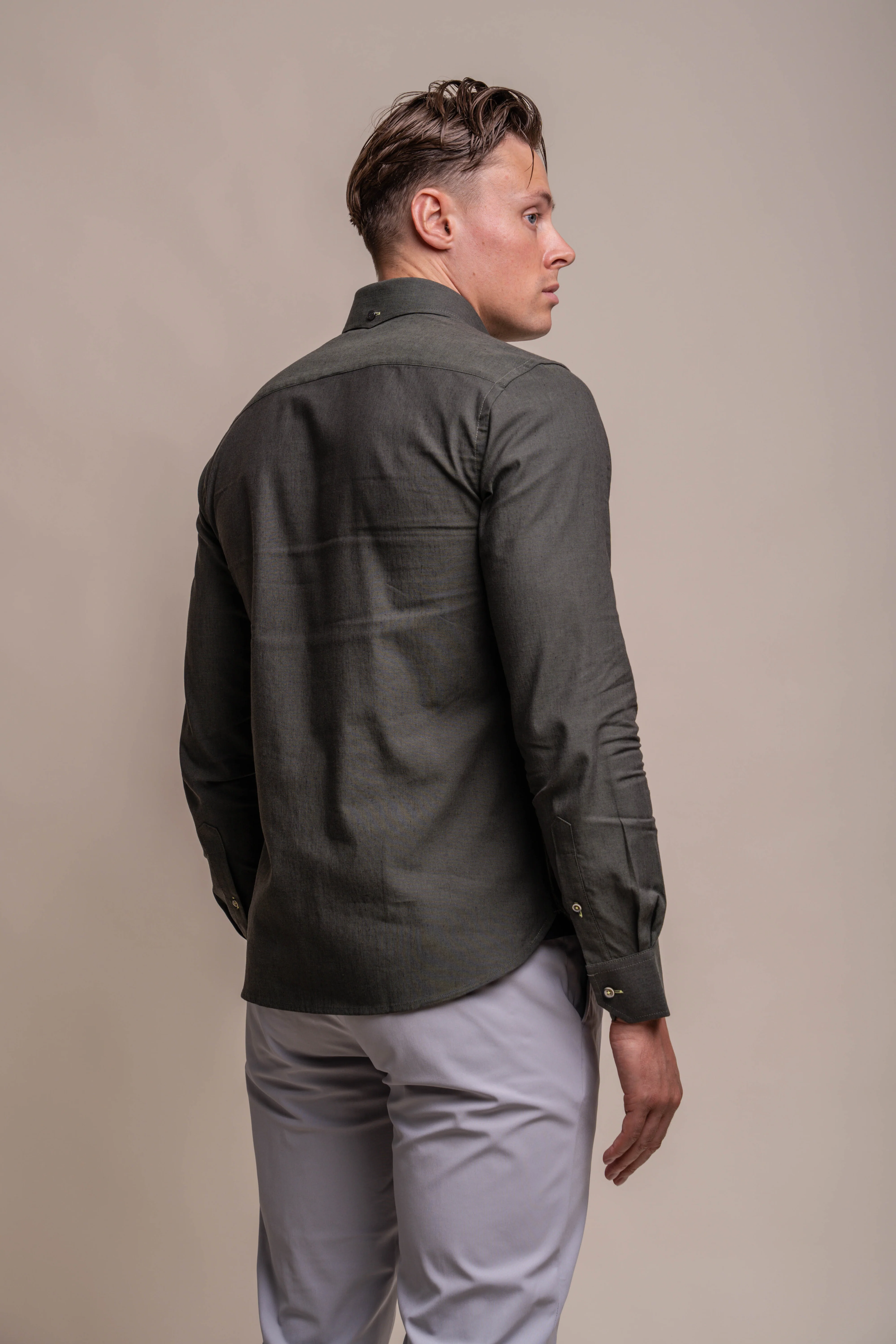 Men's Long Sleeves Linen Shirt - JORDI - Olive Green - Image 3