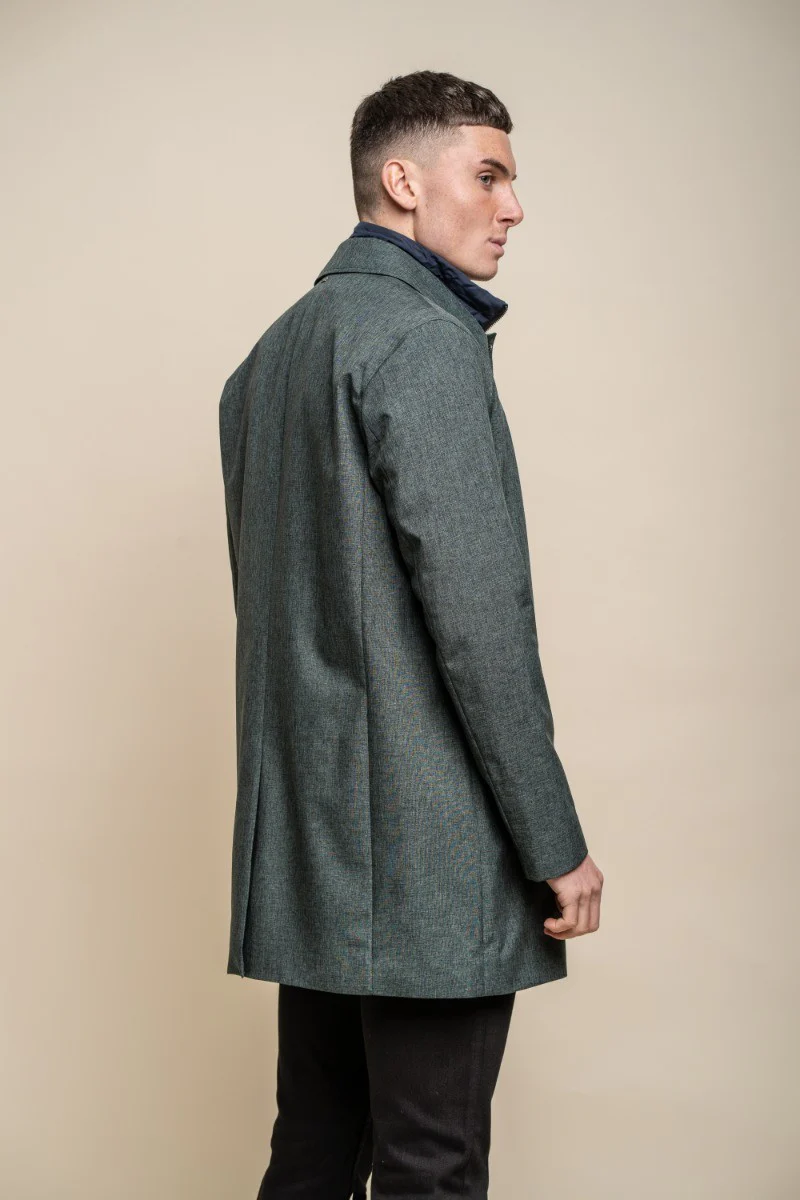 Men's Midi Length Geke Coat with Removable Zipper - BRANDO - Olive Green - Image 3
