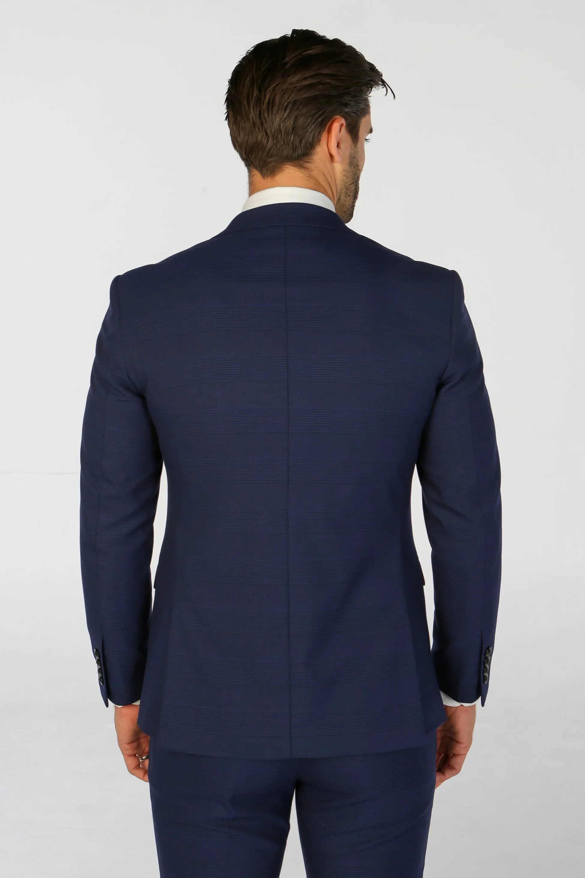 Men's Navy Blue Check Suit Jacket - MARK - Navy Blue - Image 2