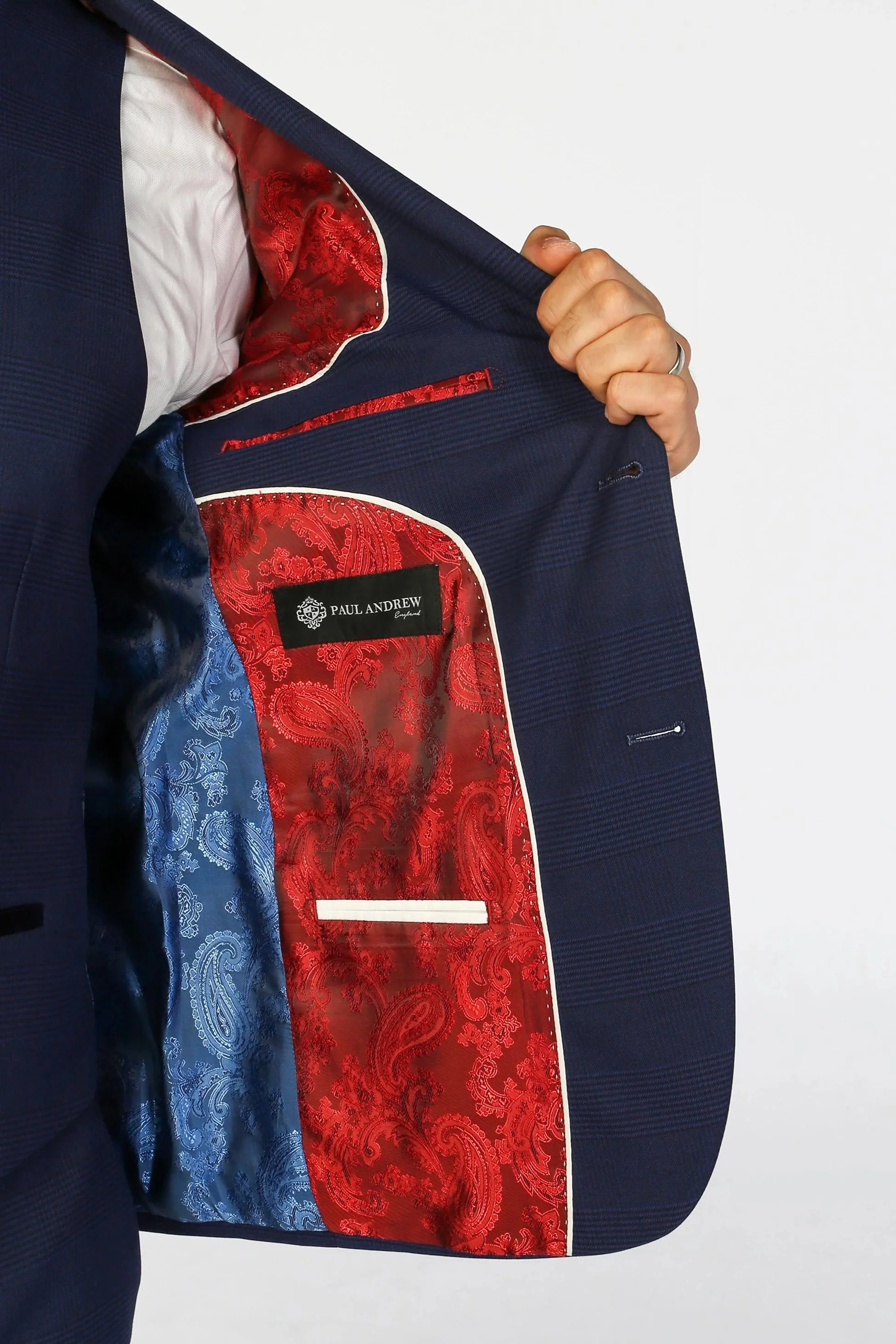 Men's Navy Blue Check Suit Jacket - MARK - Navy Blue - Image 4