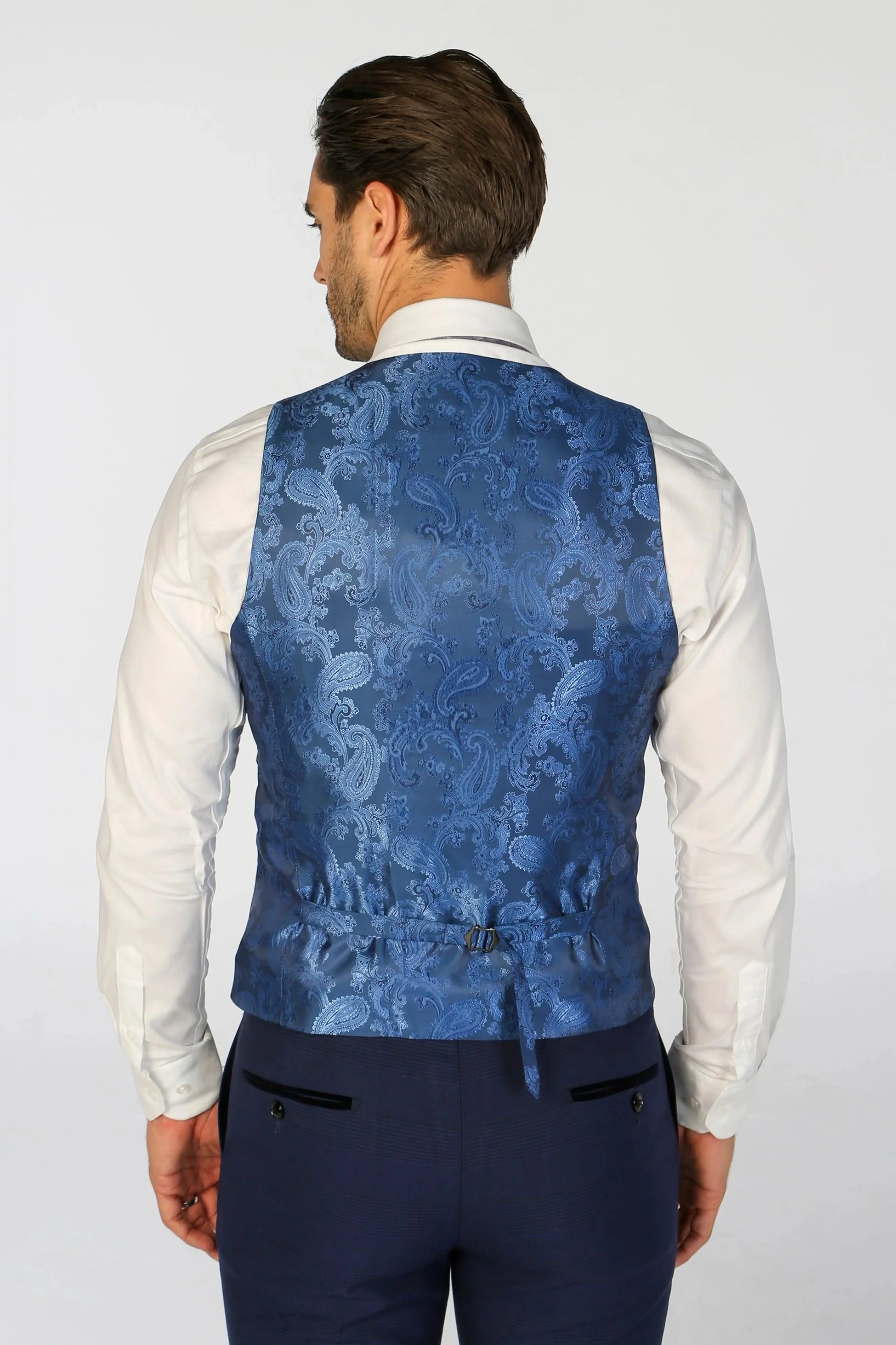 Men’s Navy Blue Check Waistcoat - MARK - Navy Blue - Image 2