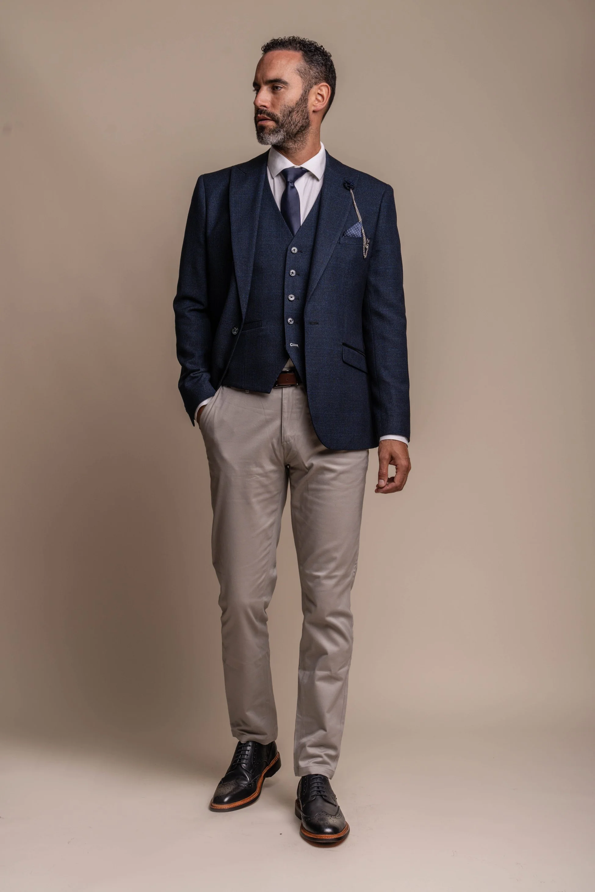 Men's Tweed Check & Beige Chino Combined Suit Set - CARIDI - Image 2