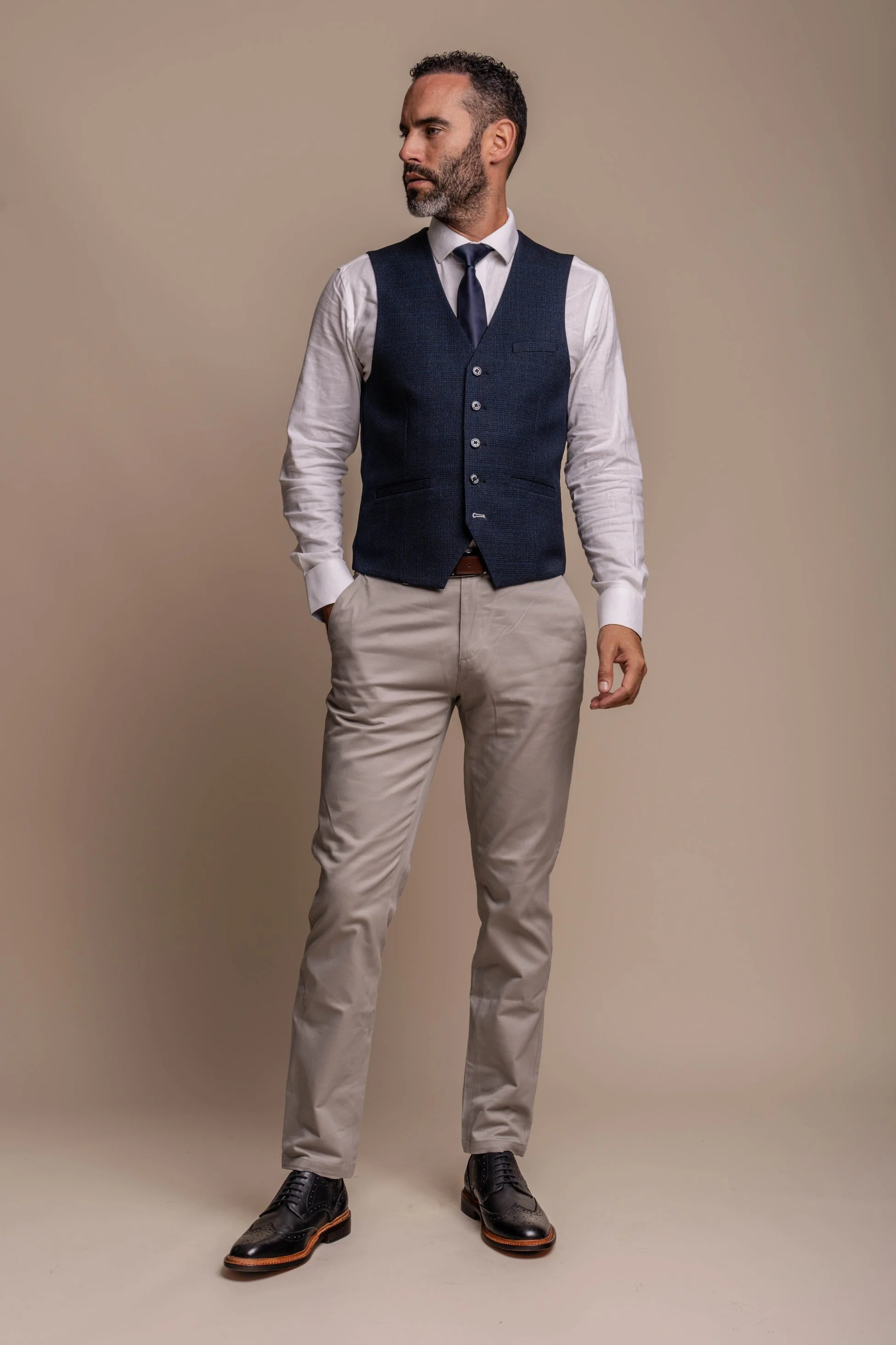 Men's Tweed Check & Beige Chino Combined Suit Set - CARIDI - Image 4