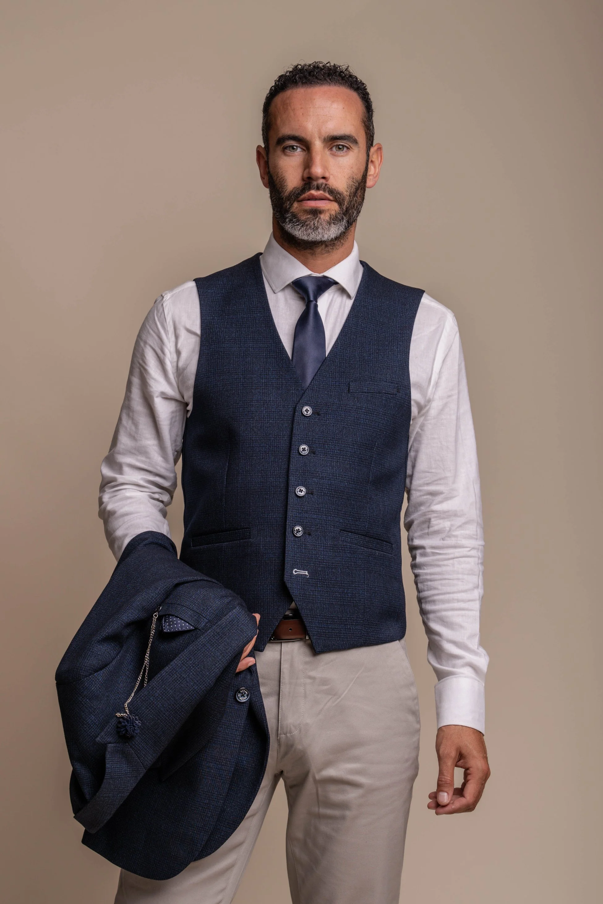Men's Tweed Check & Beige Chino Combined Suit Set - CARIDI - Image 5