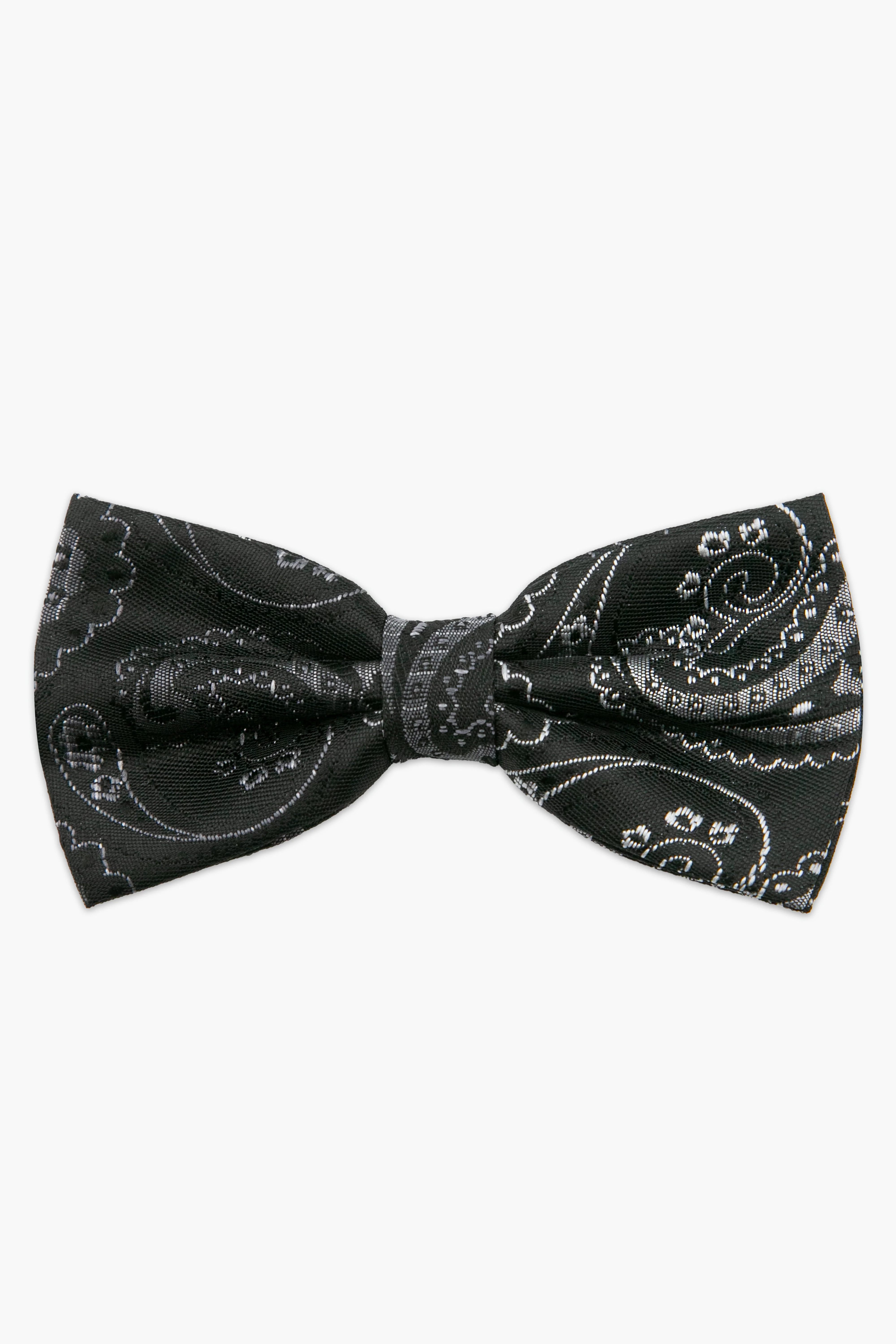 Men's Paisley Pre-Tied Dickie Bow Tie - Black and Silver