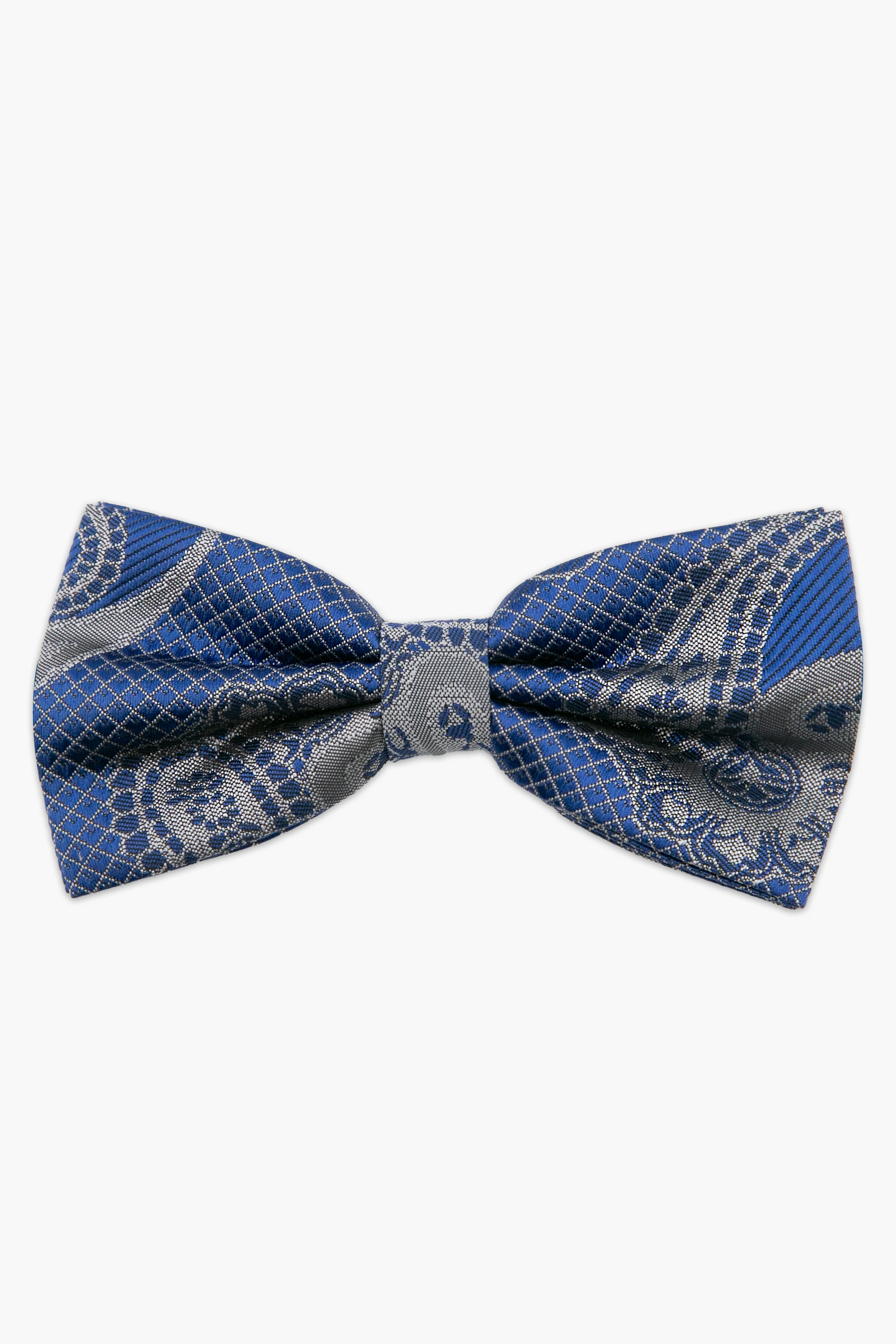 Men's Paisley Pre-Tied Dickie Bow Tie - Blue and Silver
