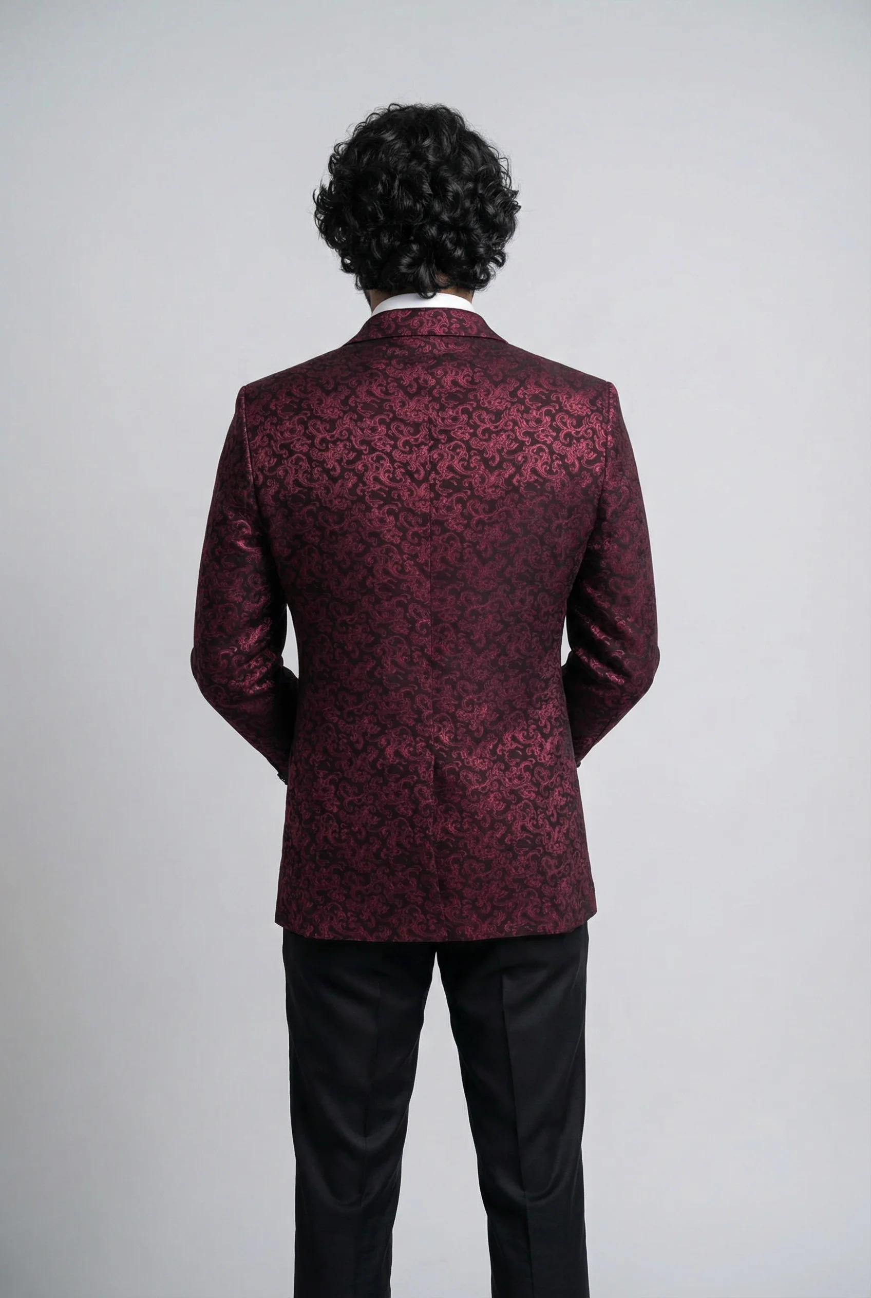 Men's Patterned Shimmer Tuxedo Suit - AARON - Burgundy - Image 6