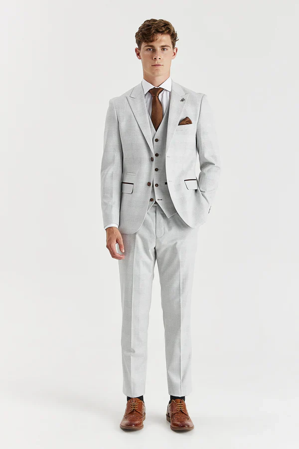 Men's Herringbone Check Suit Tailored Fit Suit - MARK STONE - Stone Beige - Image 2