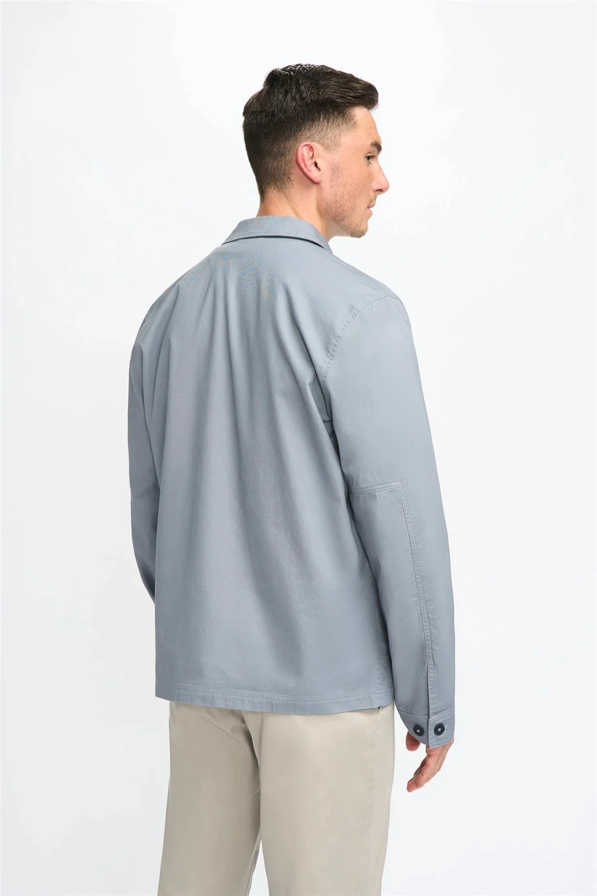 Men’s Regular Fit Cotton Overshirt - Acardi - Ice Blue - Image 4