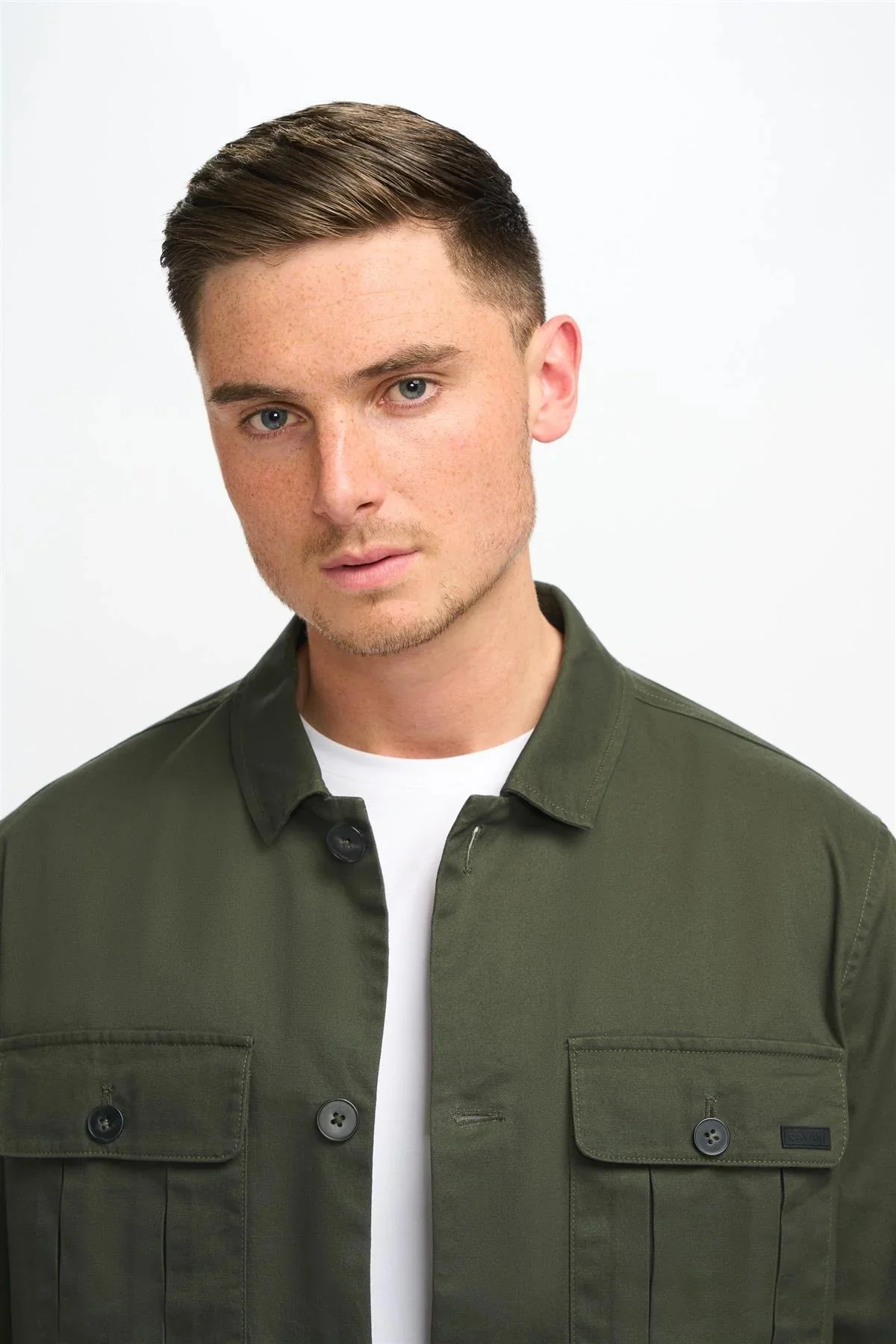 Men’s Regular Fit Cotton Overshirt - Acardi - Olive Green - Image 3