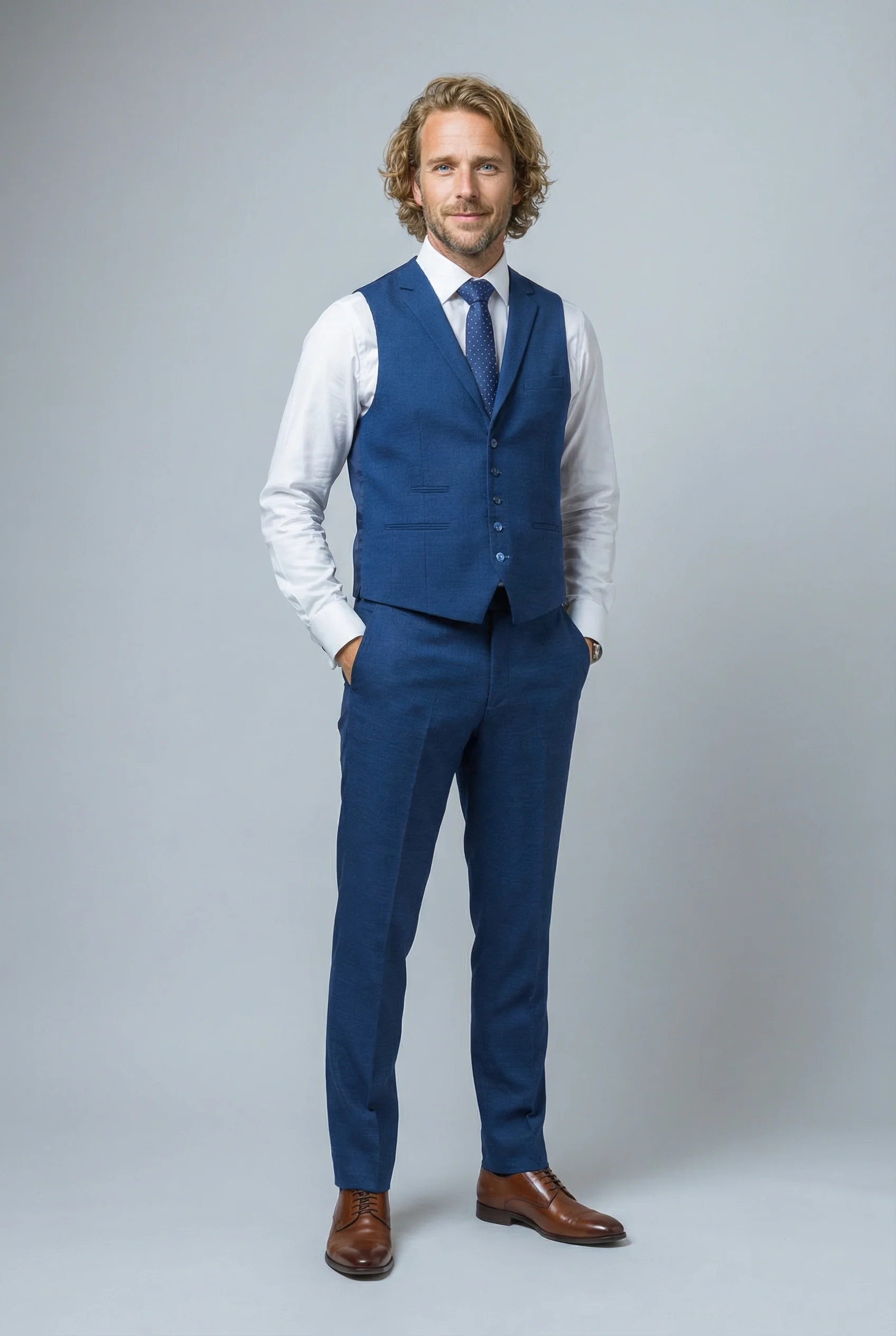 Men's Slim Fit Waistcoat - MATEO - Indigo Blue - Image 2