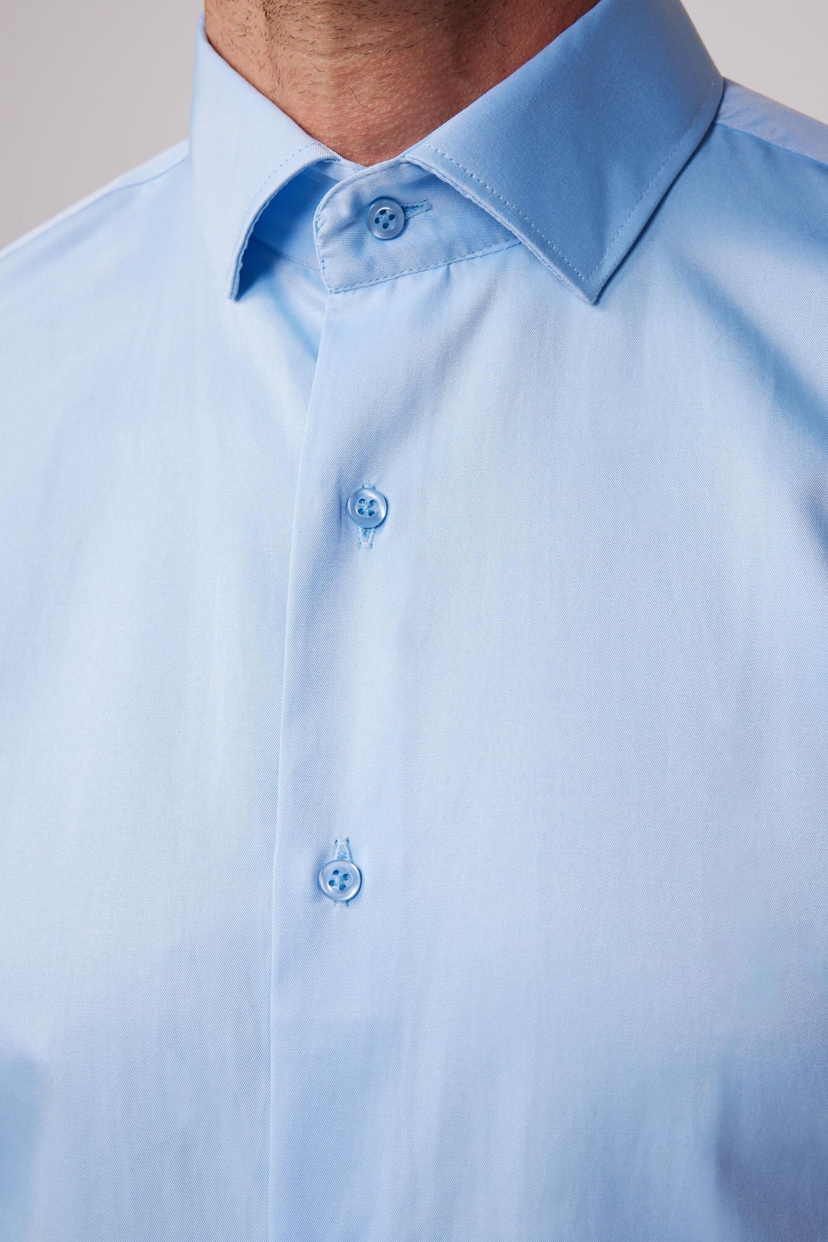 Men's Slim Fit Button-Down Cotton Blend Dress Shirt - Dimi Dotti - Light Blue - Image 5