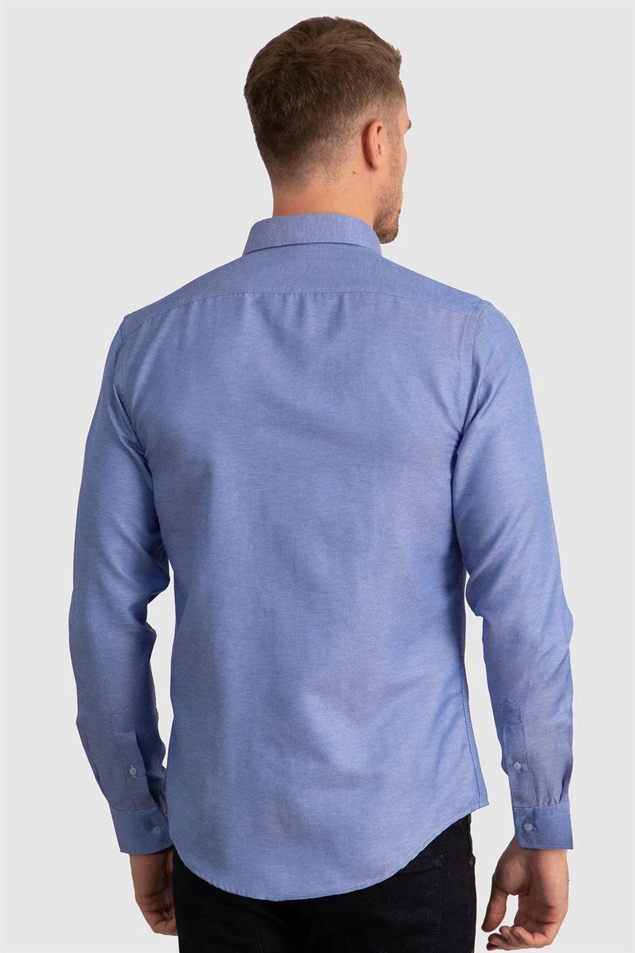 Men's Slim Fit Cotton Button-Down Oxford Shirt - GABARDIN - Blue - Image 3