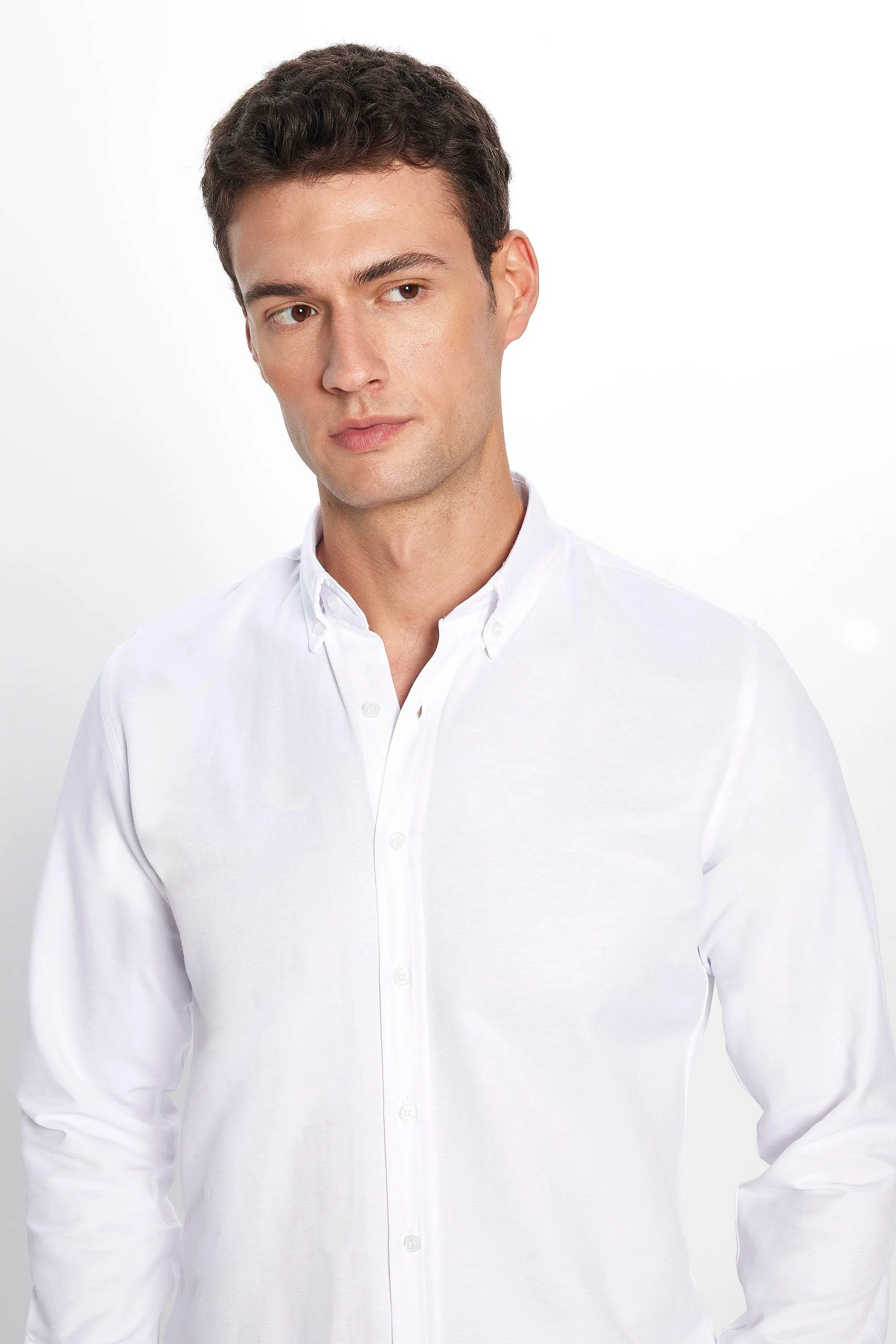 Men's Slim Fit Cotton Button-Down Oxford Shirt - GABARDIN - White - Image 4