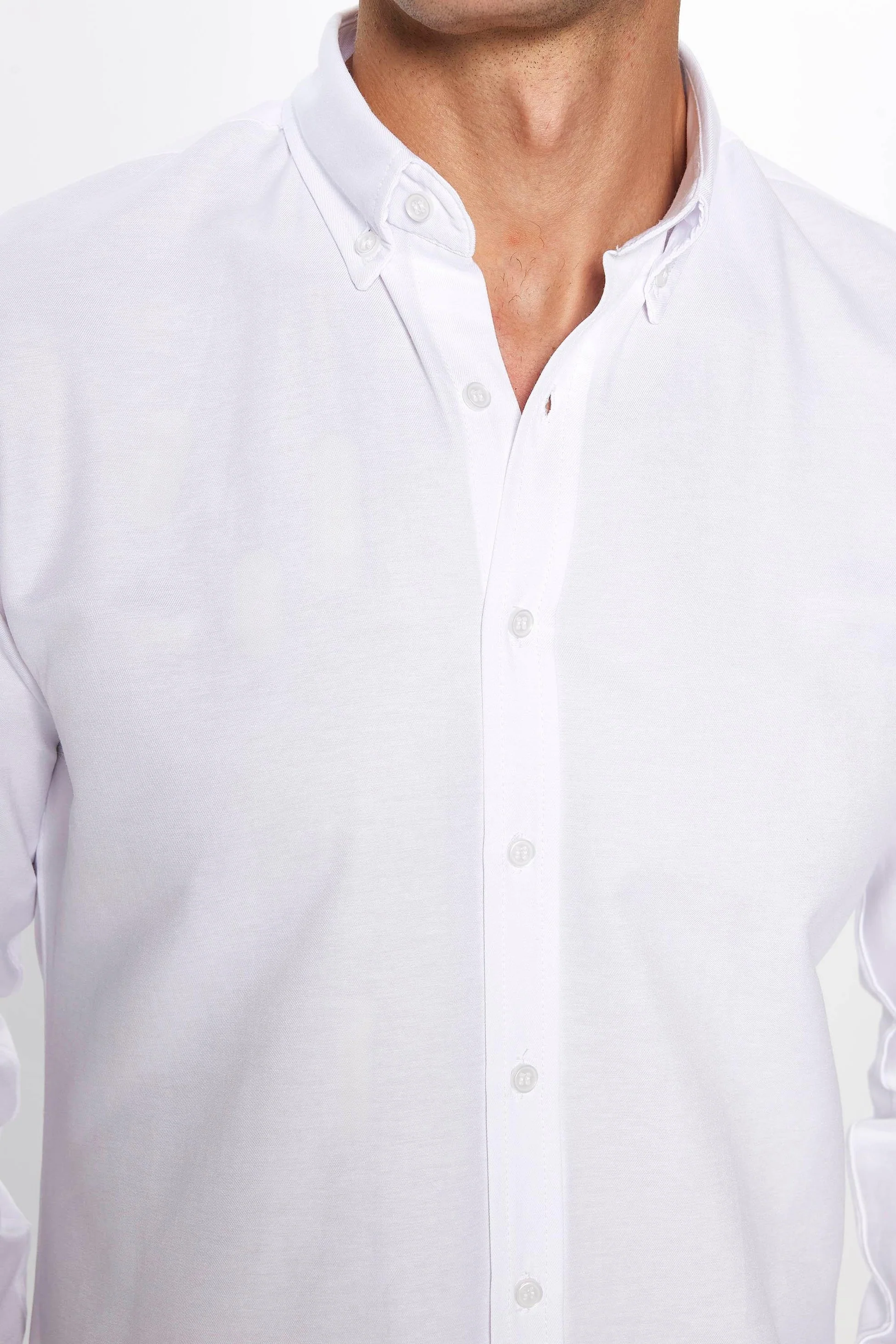 Men's Slim Fit Cotton Button-Down Oxford Shirt - GABARDIN - White - Image 5