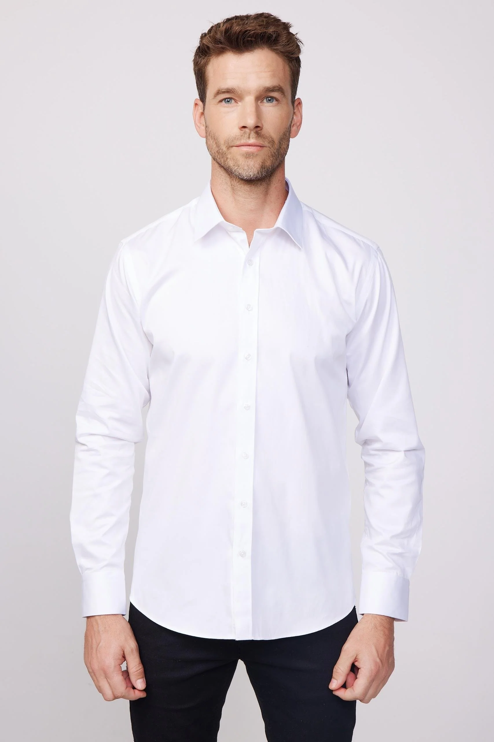 Men's Slim Fit Cotton Satin White Dress Shirt - White - Image 2