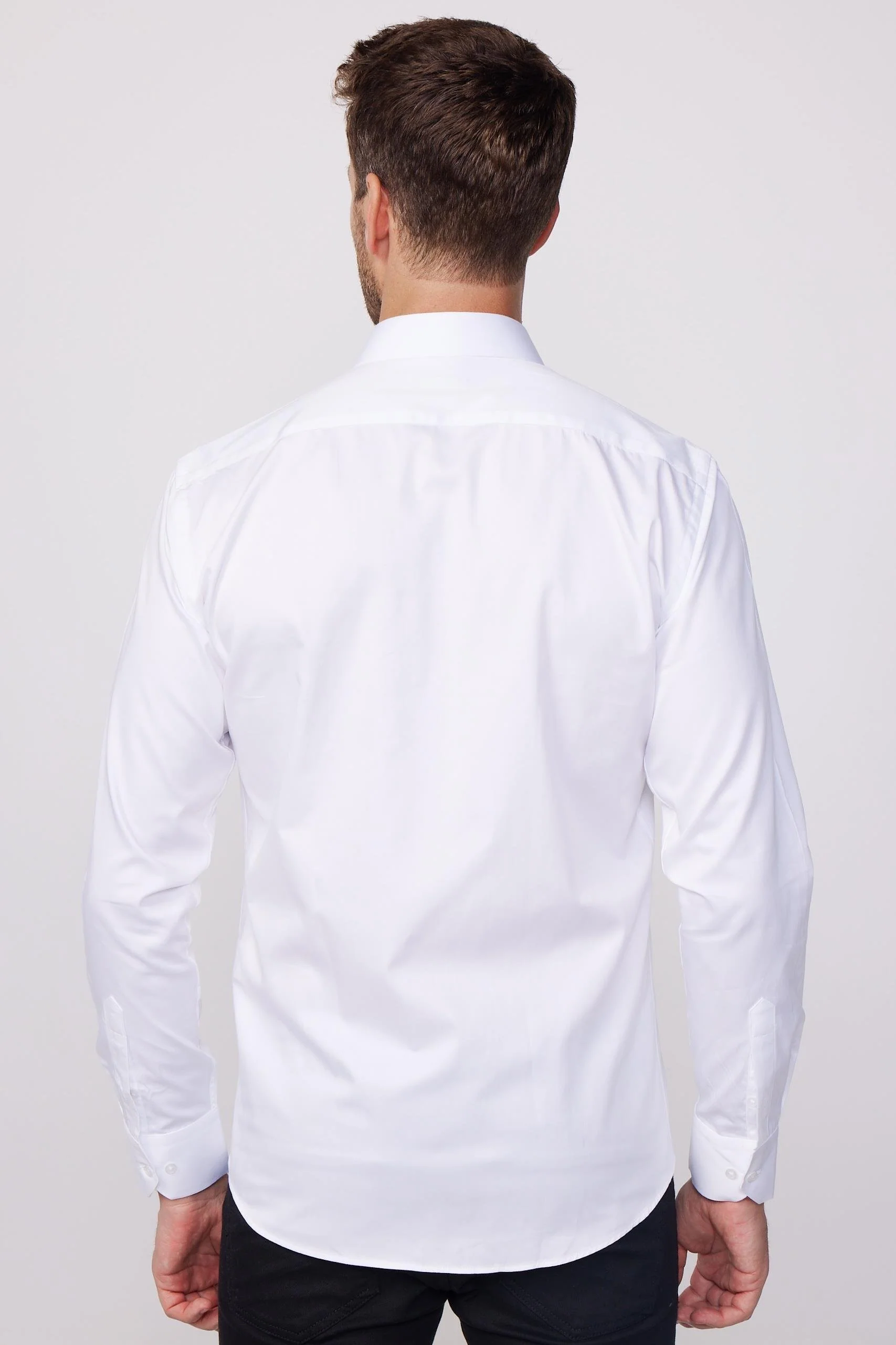 Men's Slim Fit Cotton Satin White Dress Shirt - White - Image 3
