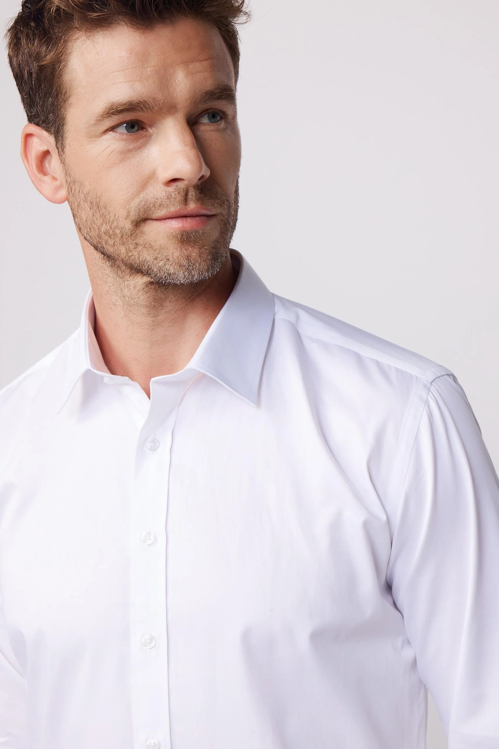 Men's Slim Fit Cotton Satin White Dress Shirt - White - Image 4