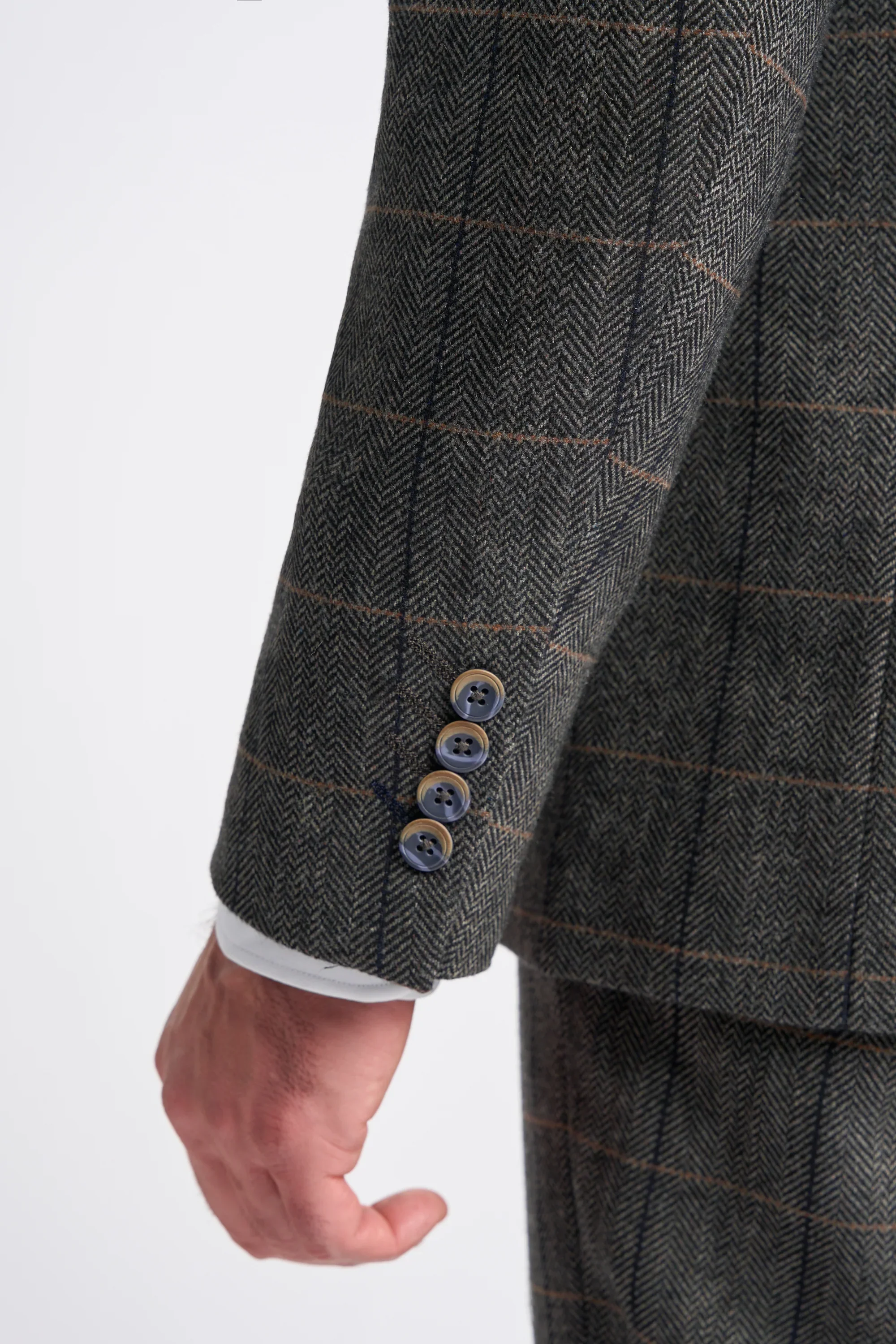 Men's Wool Blend Herringbone Check Suit Jacket - Albert - Grey - Image 4